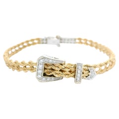 14k TT Gold 0.60ctw Diamond Buckle Belt Double Rope Link Strap Bracelet