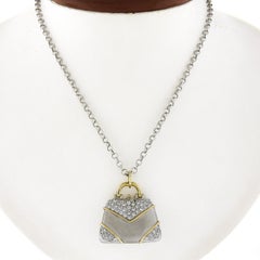 14K TT Gold 1.25ctw Diamond Functional Purse Charm Pendant w/ 25" Rolo Chain