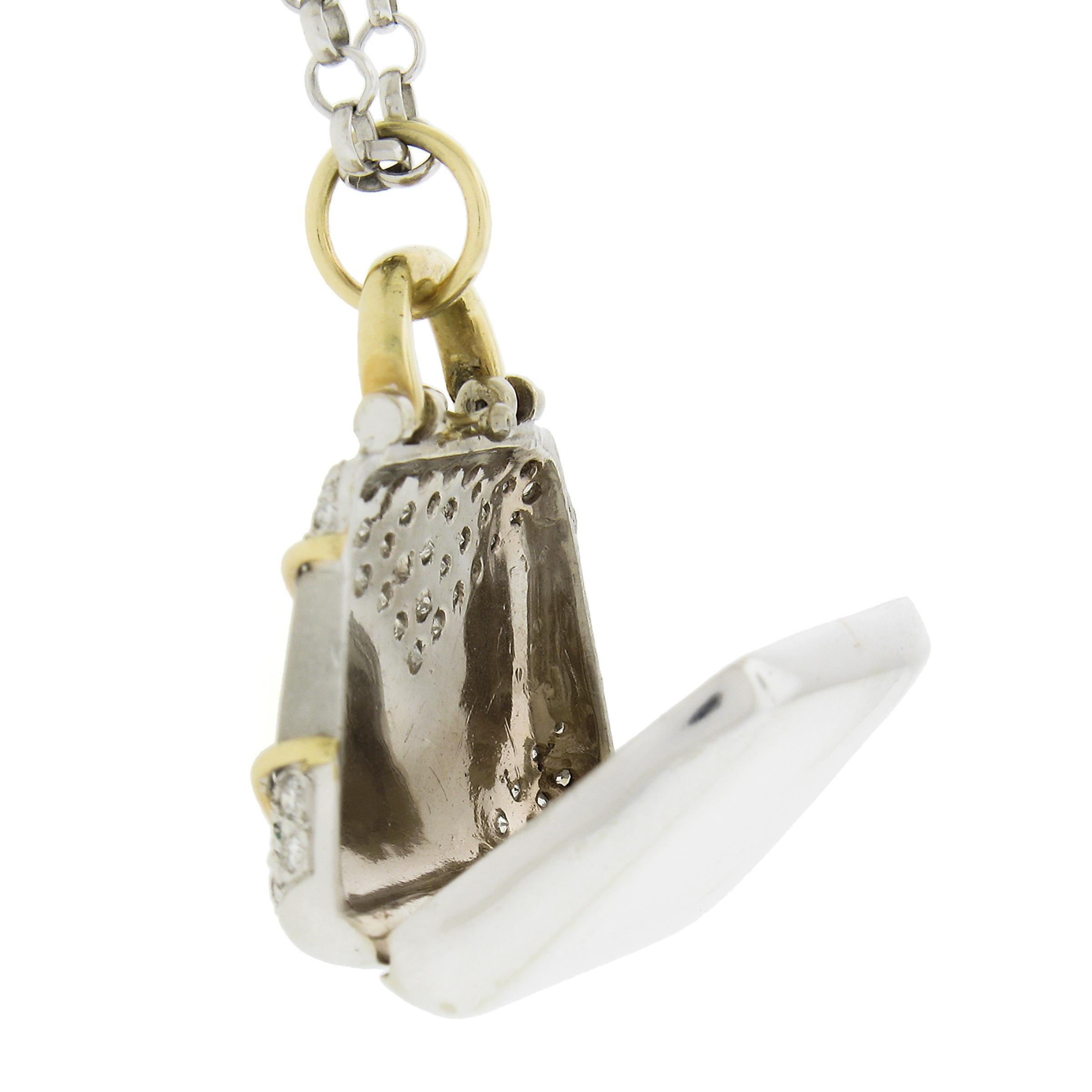 Pendentif porte-monnaie fonctionnel en or 14 carats TT avec chaîne rolo de 25 pouces et diamants 1,25 carat en vente 3