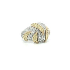 Bague large à pavé bombé en or TT 14 carats, sertie de diamants (2 carats au total) et d'un saphir jaune vif