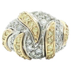 Bague large à pavé bombé en or TT 14 carats, sertie de diamants (2 carats au total) et d'un saphir jaune vif