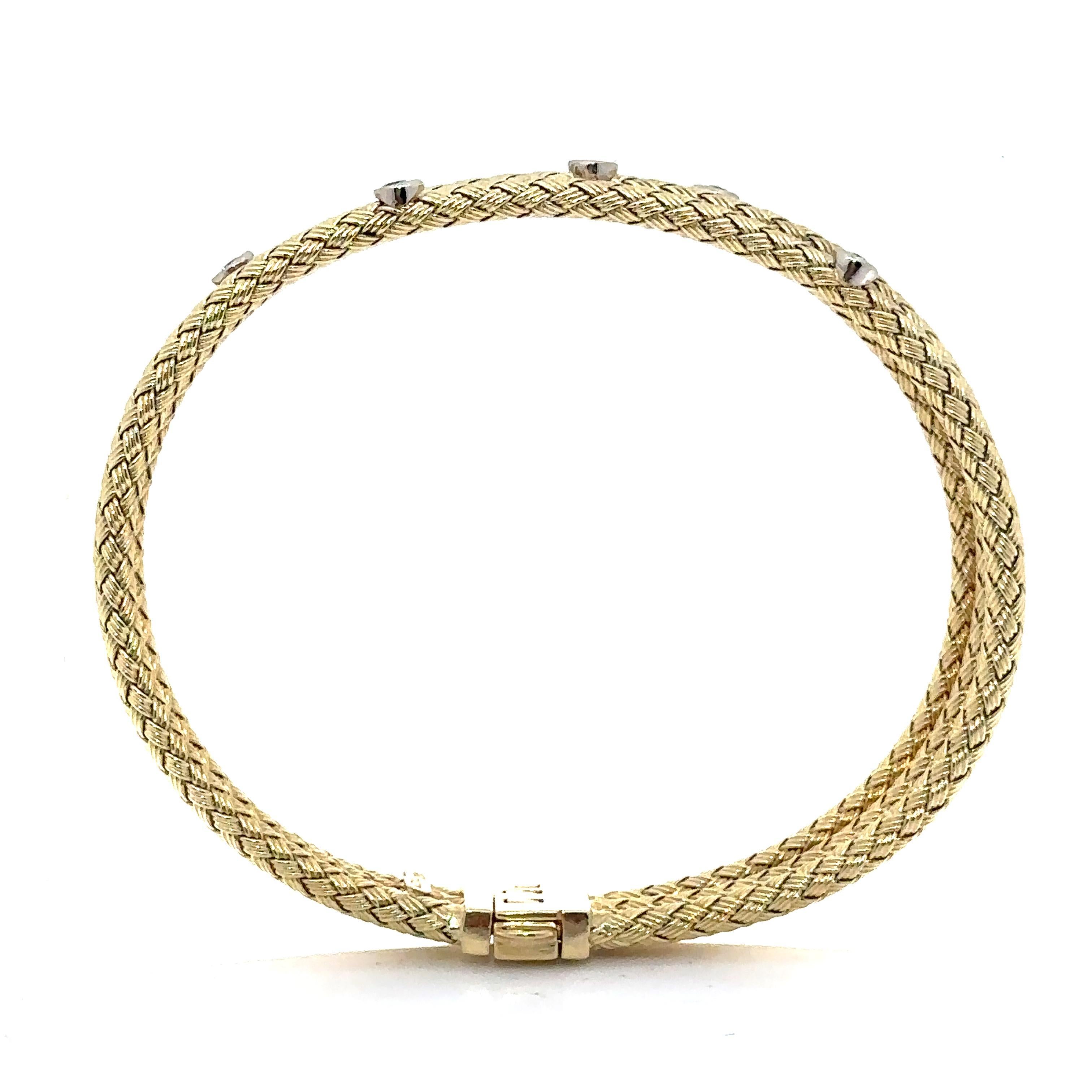14k TT Gold 3 Stack Weave Woven Basket Bangle Bracelet w/ 0.20ct Bezel Diamond For Sale 5