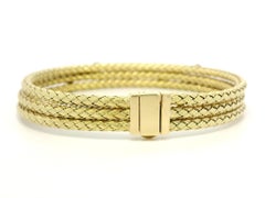 14k TT Gold 3 Stack Weave Woven Basket Bangle Bracelet w/ 0.20ct Bezel Diamond