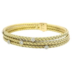 14k TT Gold 3 Stack Weave Woven Basket Bangle Bracelet w/ 0.20ct Bezel Diamond