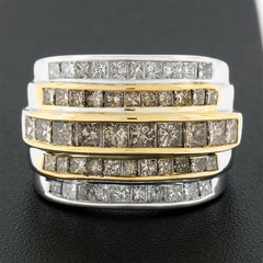 14k TT Gold 3.90ctw Fancy Brown & White Diamond Channel Set 5 Row Wide Band Ring