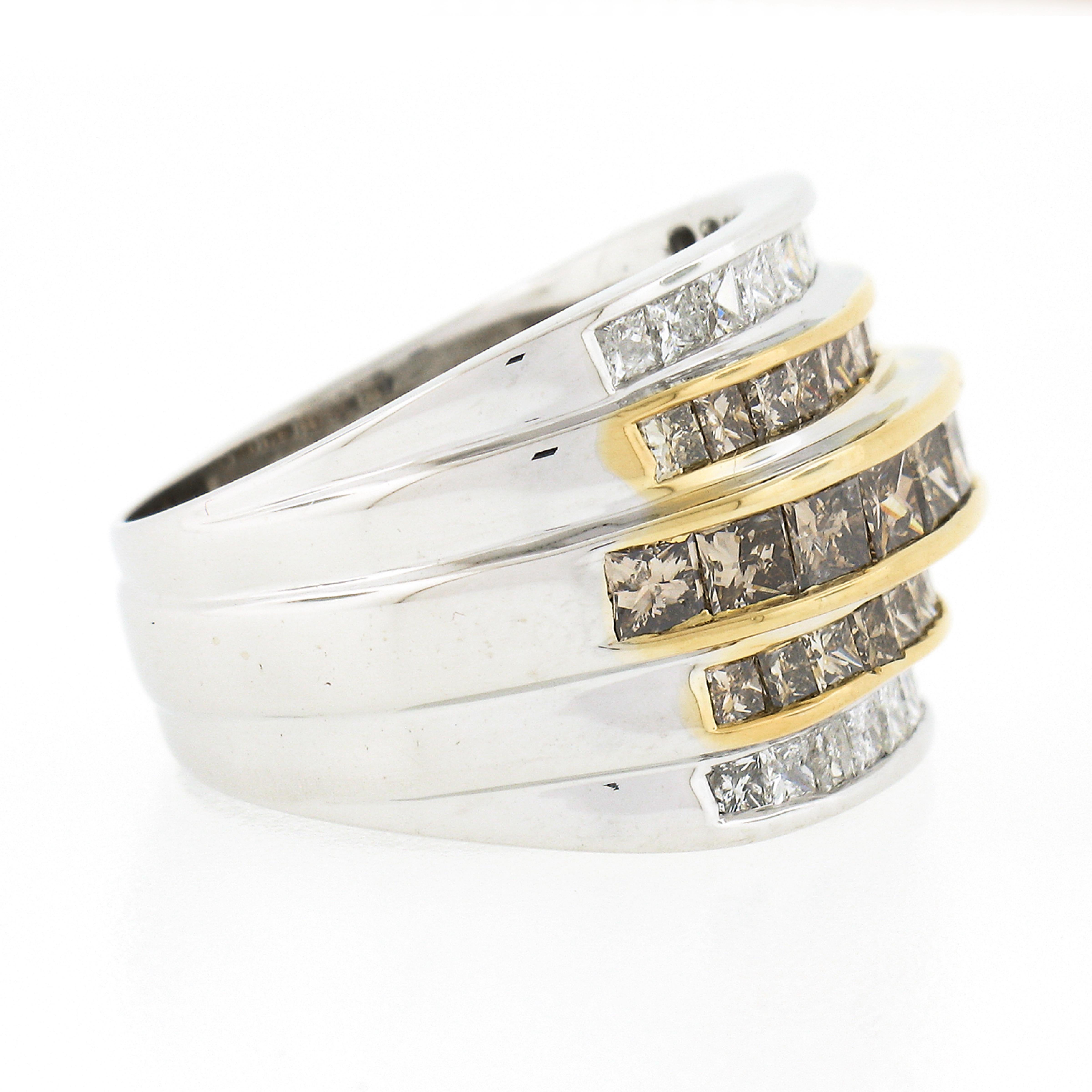 14k TT Gold 3,90 Karat Ausgefallener brauner & weißer Diamant-Ring mit 5 Reihen im Zustand „Gut“ im Angebot in Montclair, NJ