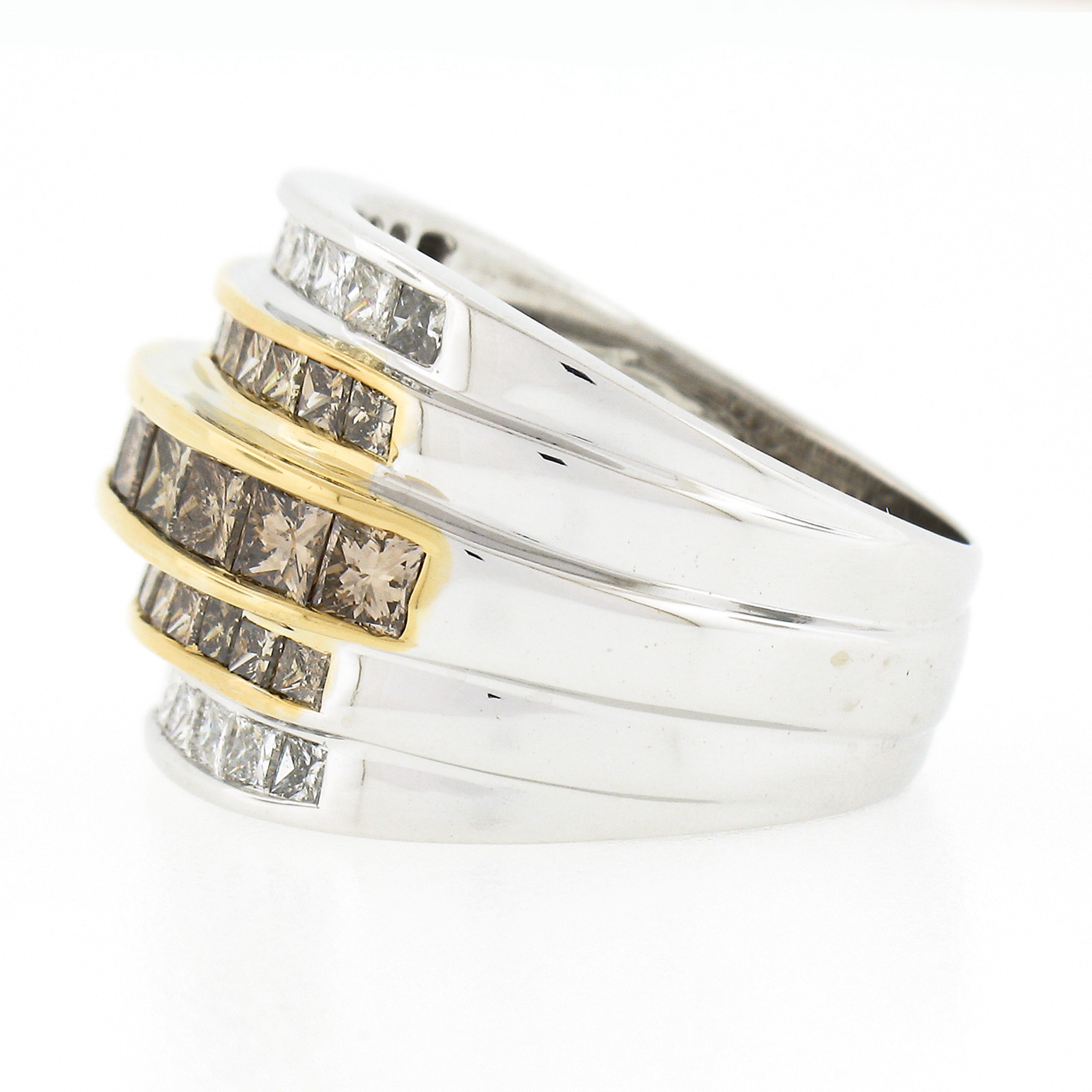 14k TT Gold 3,90 Karat Ausgefallener brauner & weißer Diamant-Ring mit 5 Reihen für Damen oder Herren im Angebot