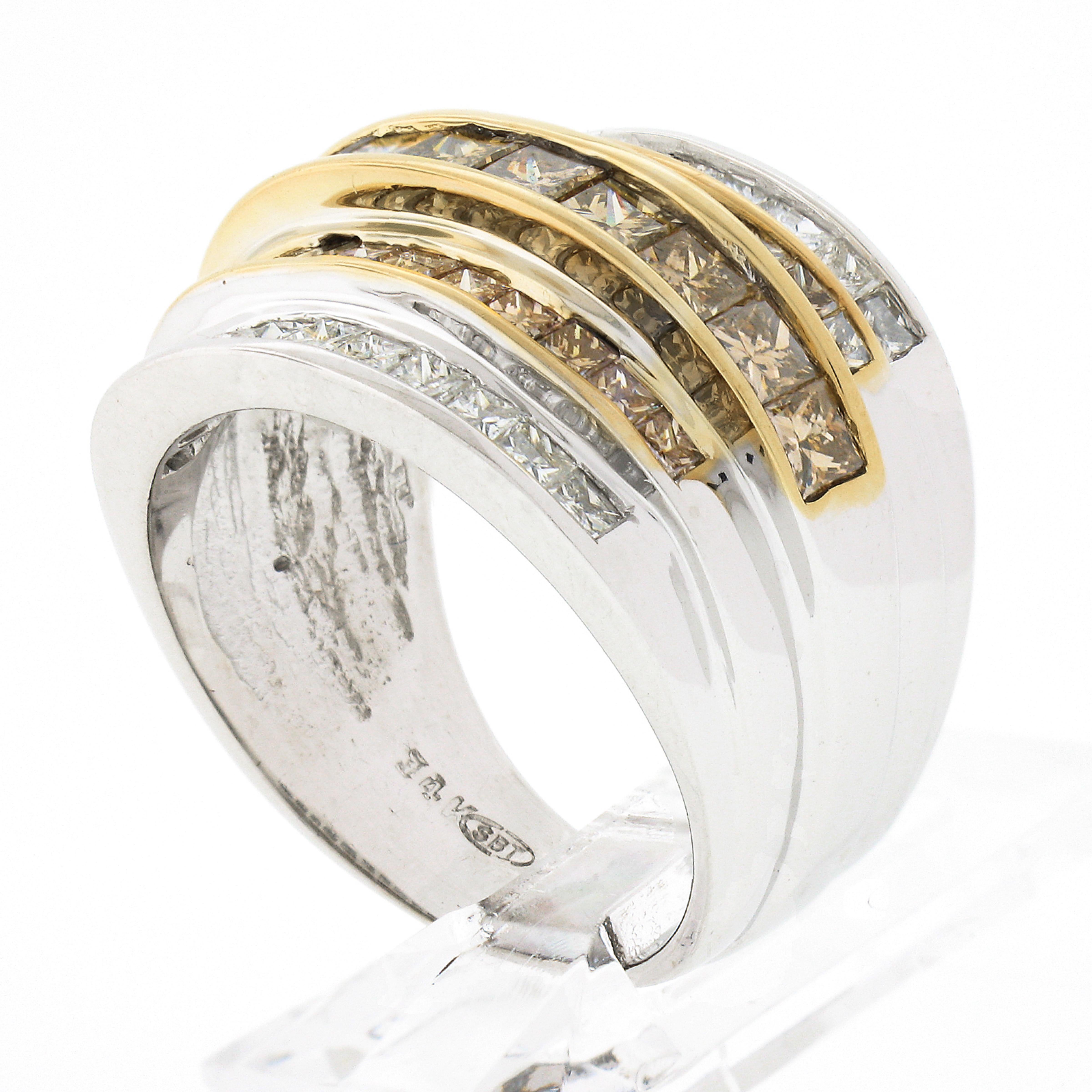 14k TT Gold 3,90 Karat Ausgefallener brauner & weißer Diamant-Ring mit 5 Reihen im Angebot 3