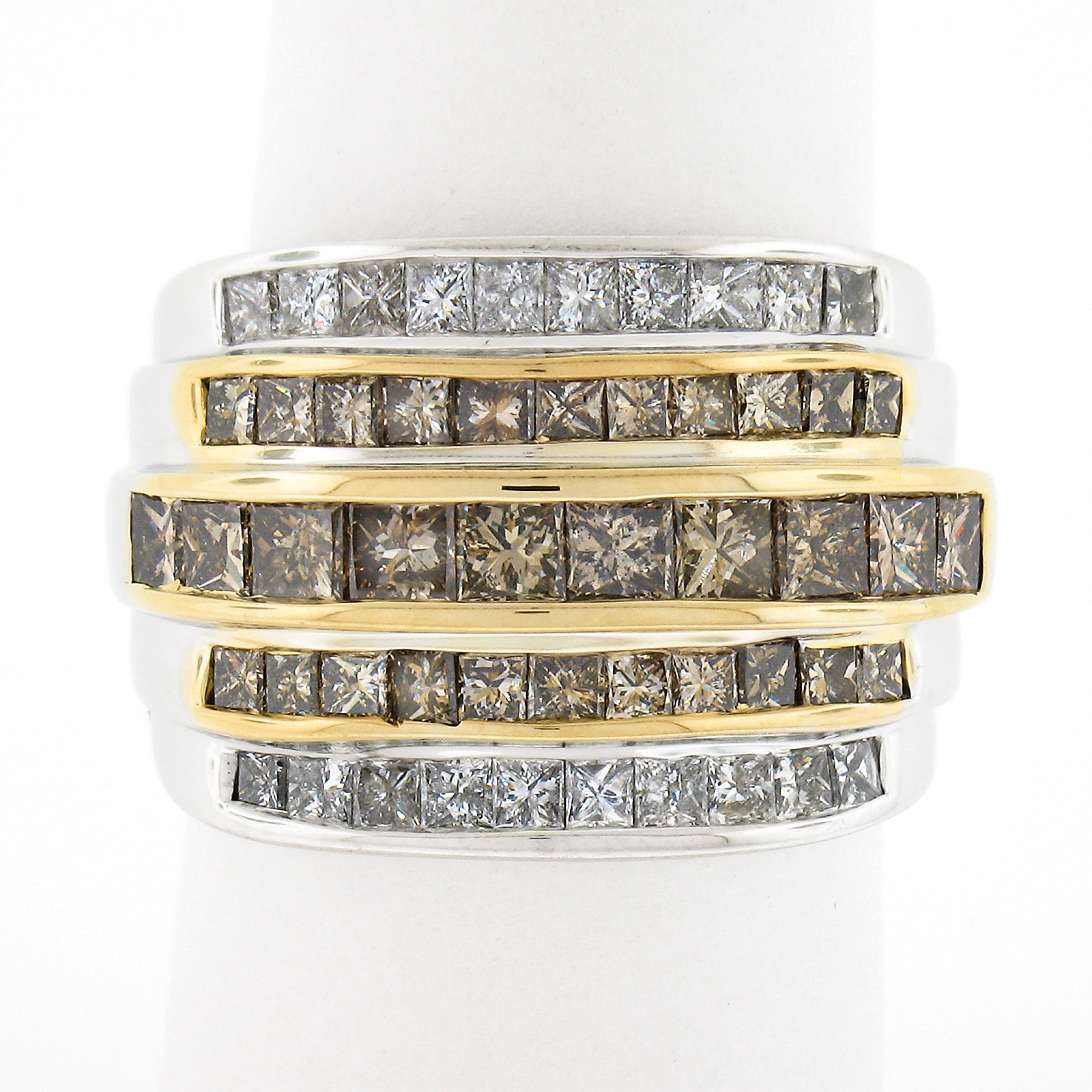 Oro TT 14k 3,90ctw Fancy Brown & White Diamond Channel Set 5 Row Wide Band Ring in vendita 4