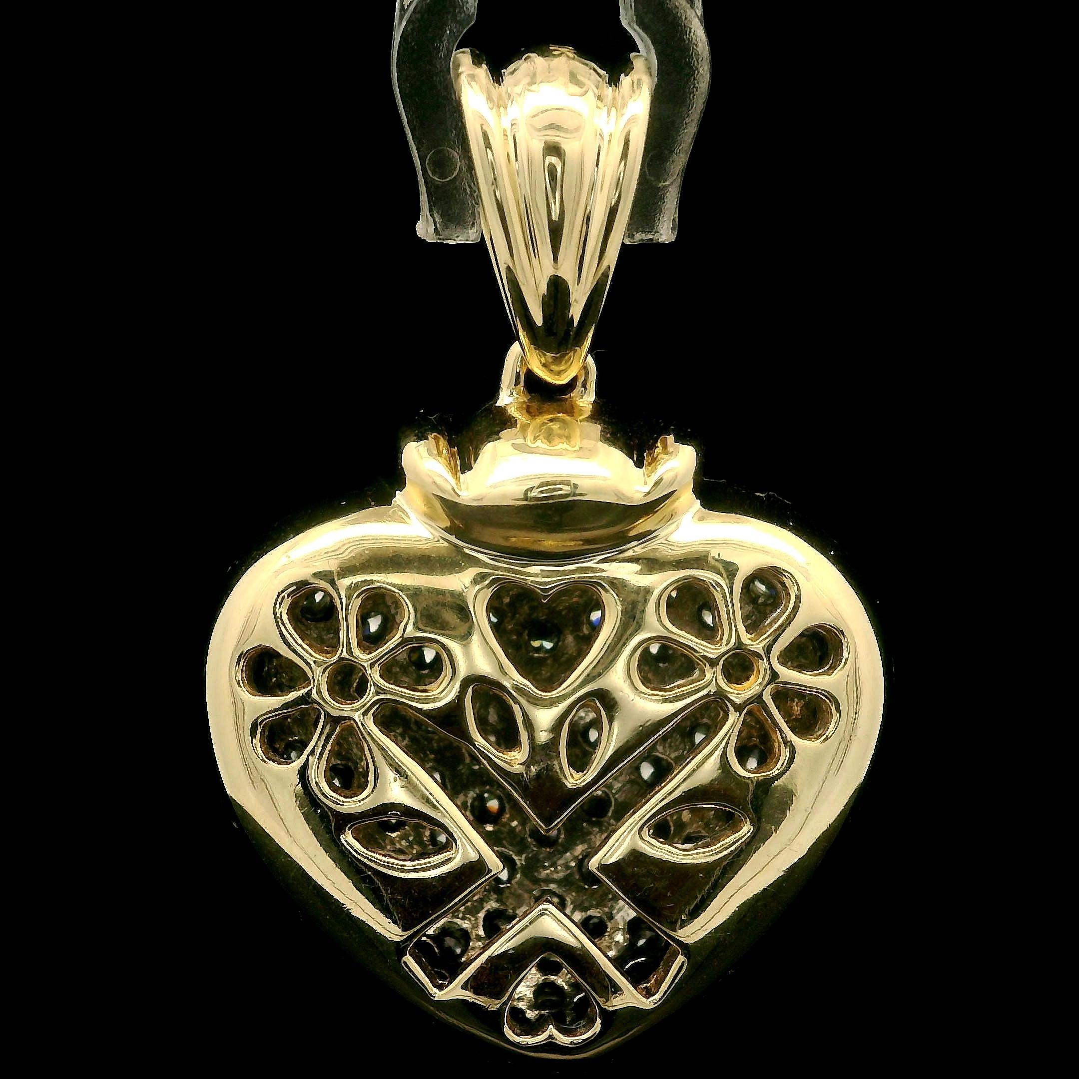 14k TT Gold 3ctw Runde Pave Diamant bedeckt große schwere Puffed Heart Anhänger im Angebot 1