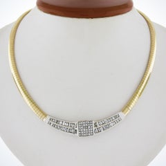 14K TT Gold 4ctw Baguette & Princess Diamond Omega Collier Chain Necklace