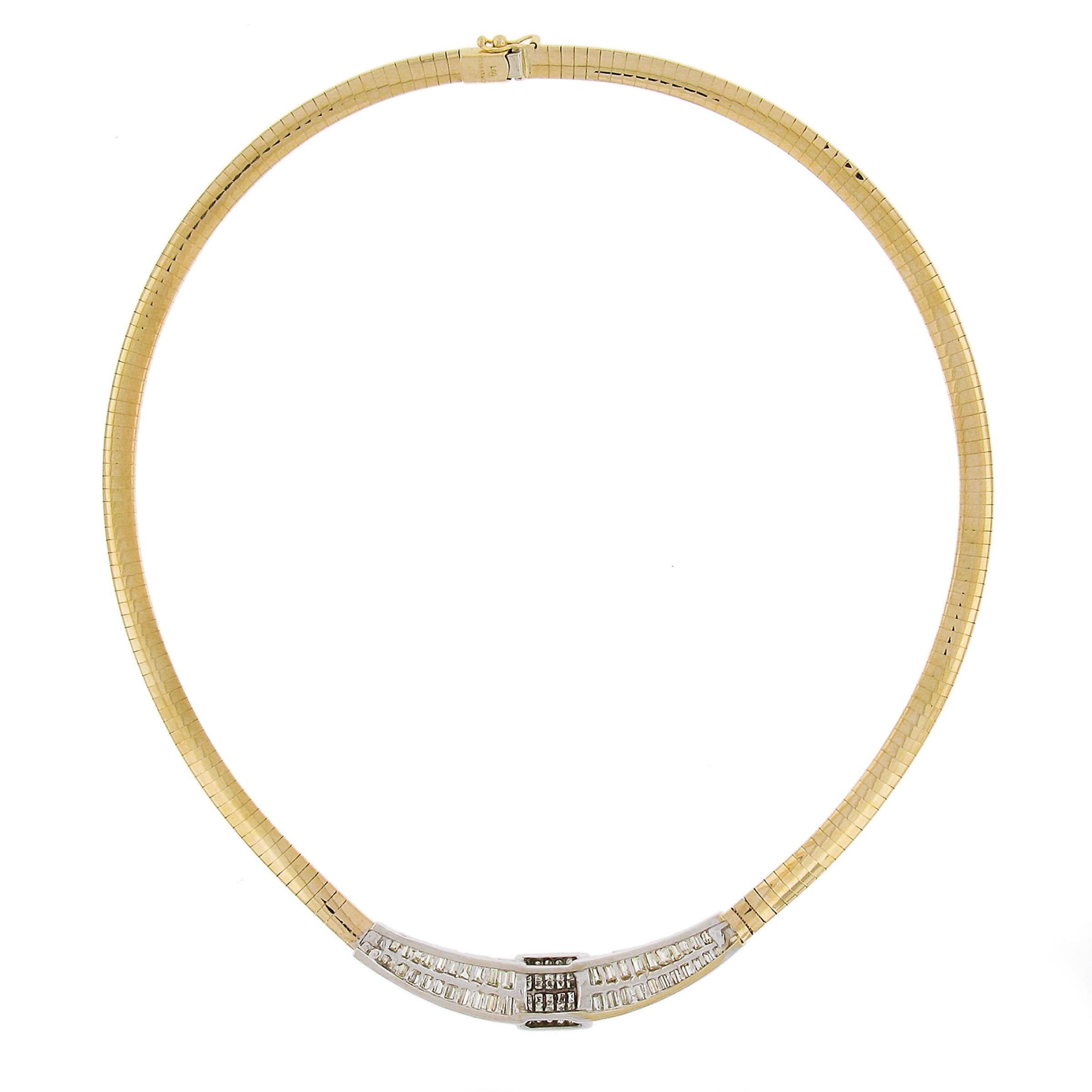 14K TT Gold 4ctw Baguette & Prinzessin Diamant Omega Collier Kette Halskette Damen im Angebot