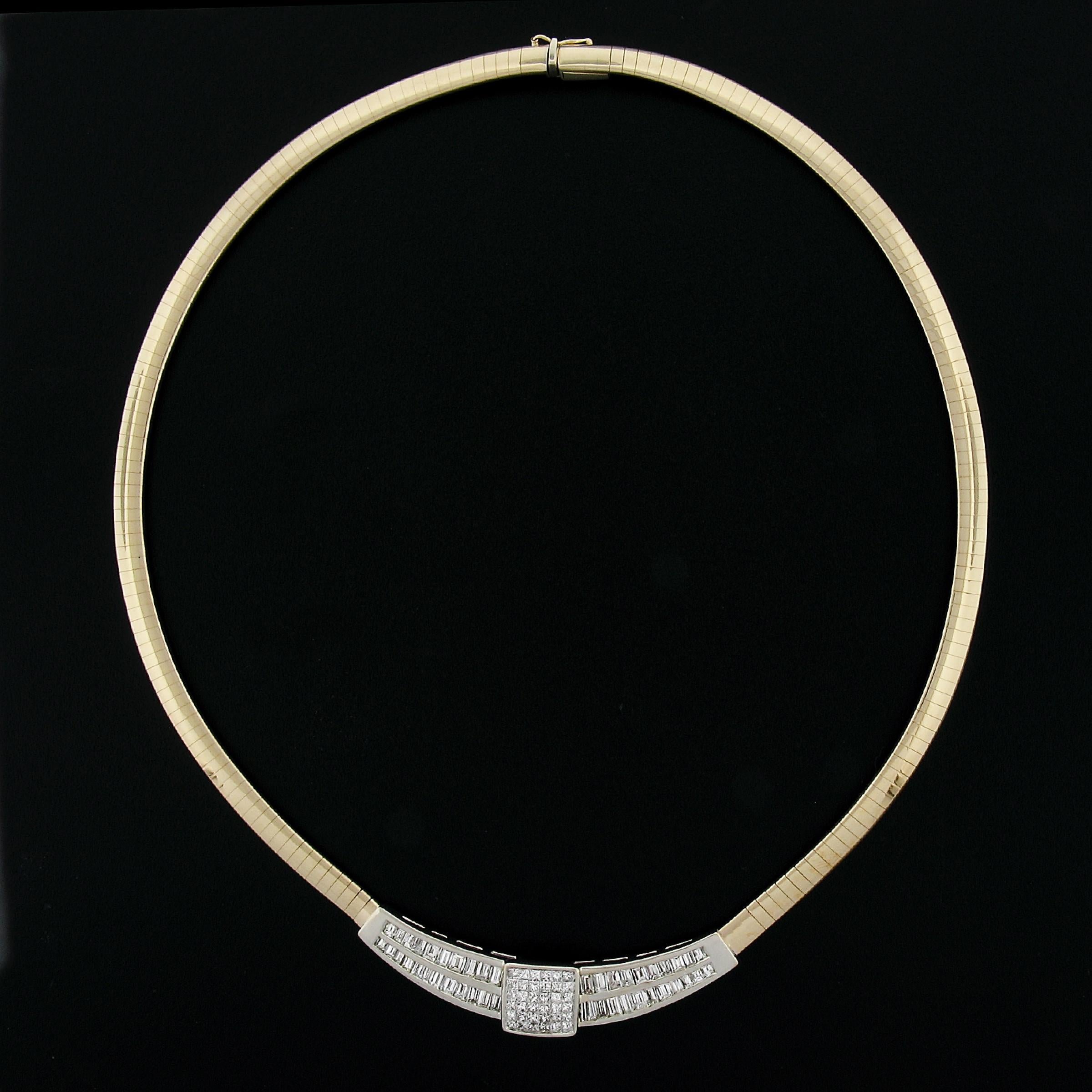 14K TT Gold 4ctw Baguette & Princess Diamond Omega Collier Chain Necklace For Sale 2