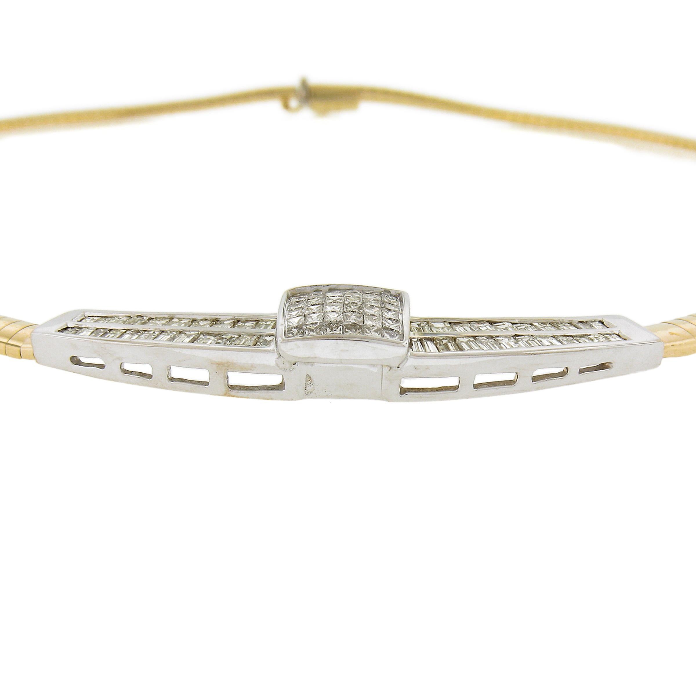 14K TT Gold 4ctw Baguette & Princess Diamond Omega Collier Chain Necklace For Sale 3