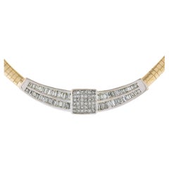 Collier Omega en or 14K TT avec 4ctw de diamants baguettes et princesses