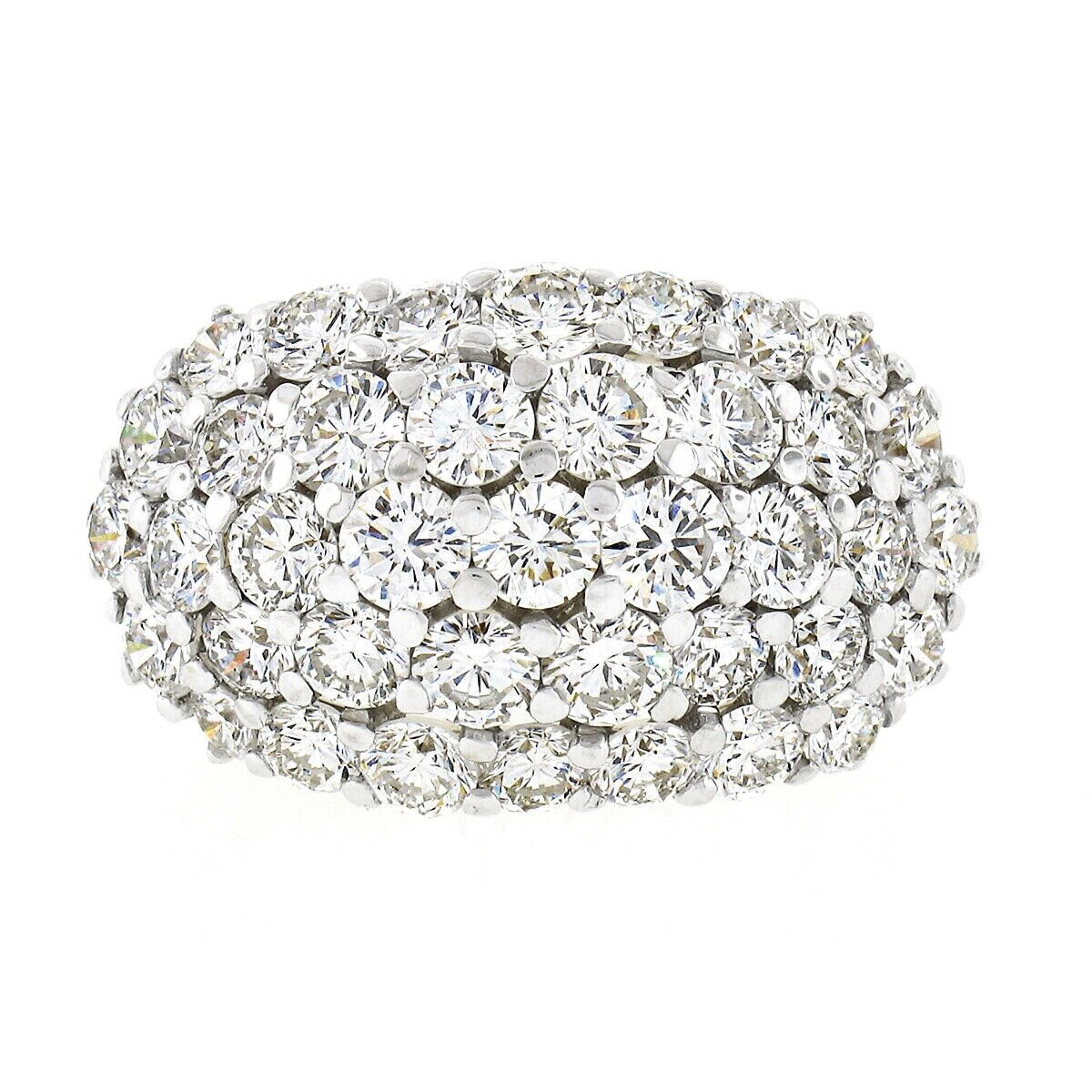 14k TT Gold 5.18ct Round Brilliant Prong Set Diamond Wide Dome Cluster Band Ring In Excellent Condition In Montclair, NJ