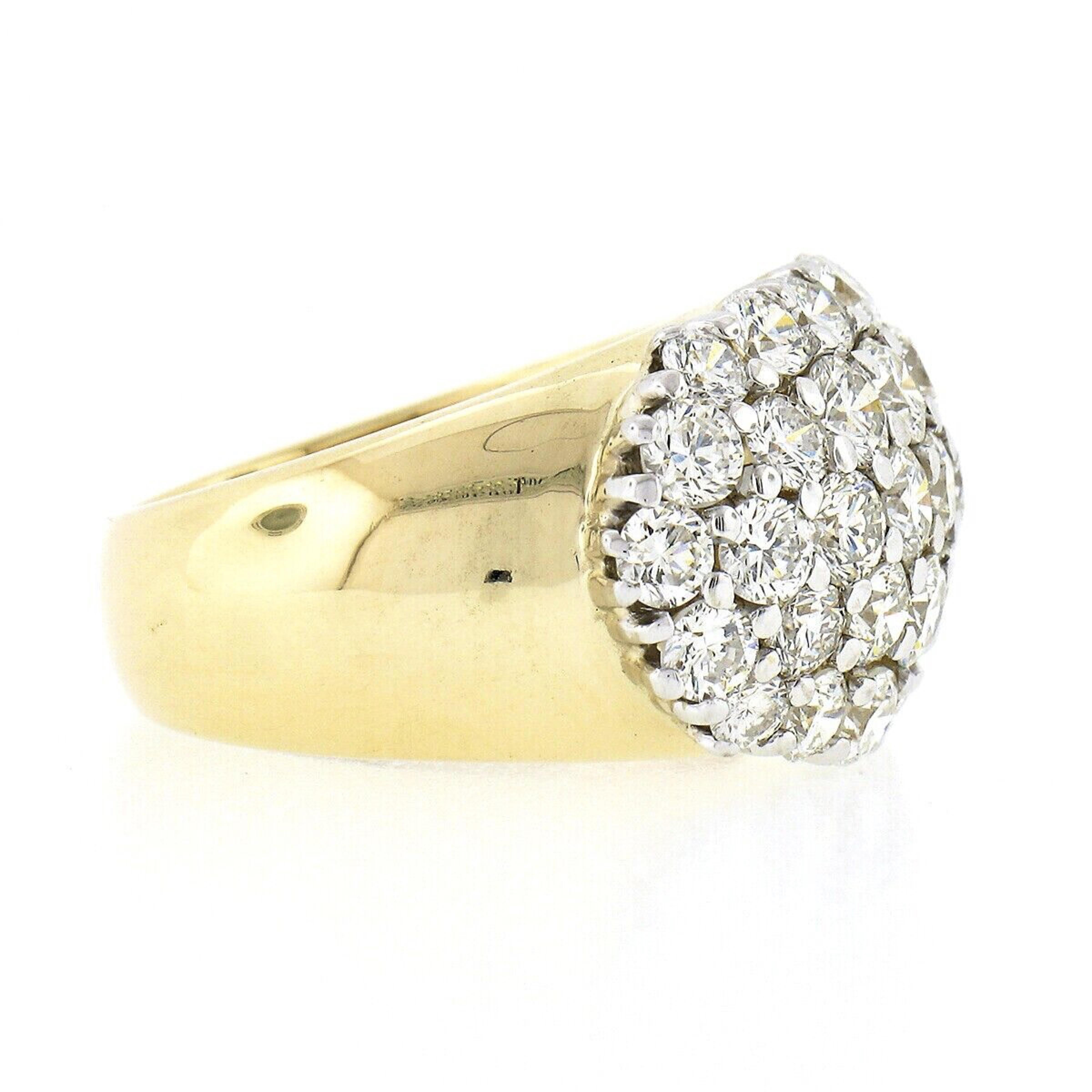 Round Cut 14k TT Gold 5.18ct Round Brilliant Prong Set Diamond Wide Dome Cluster Band Ring