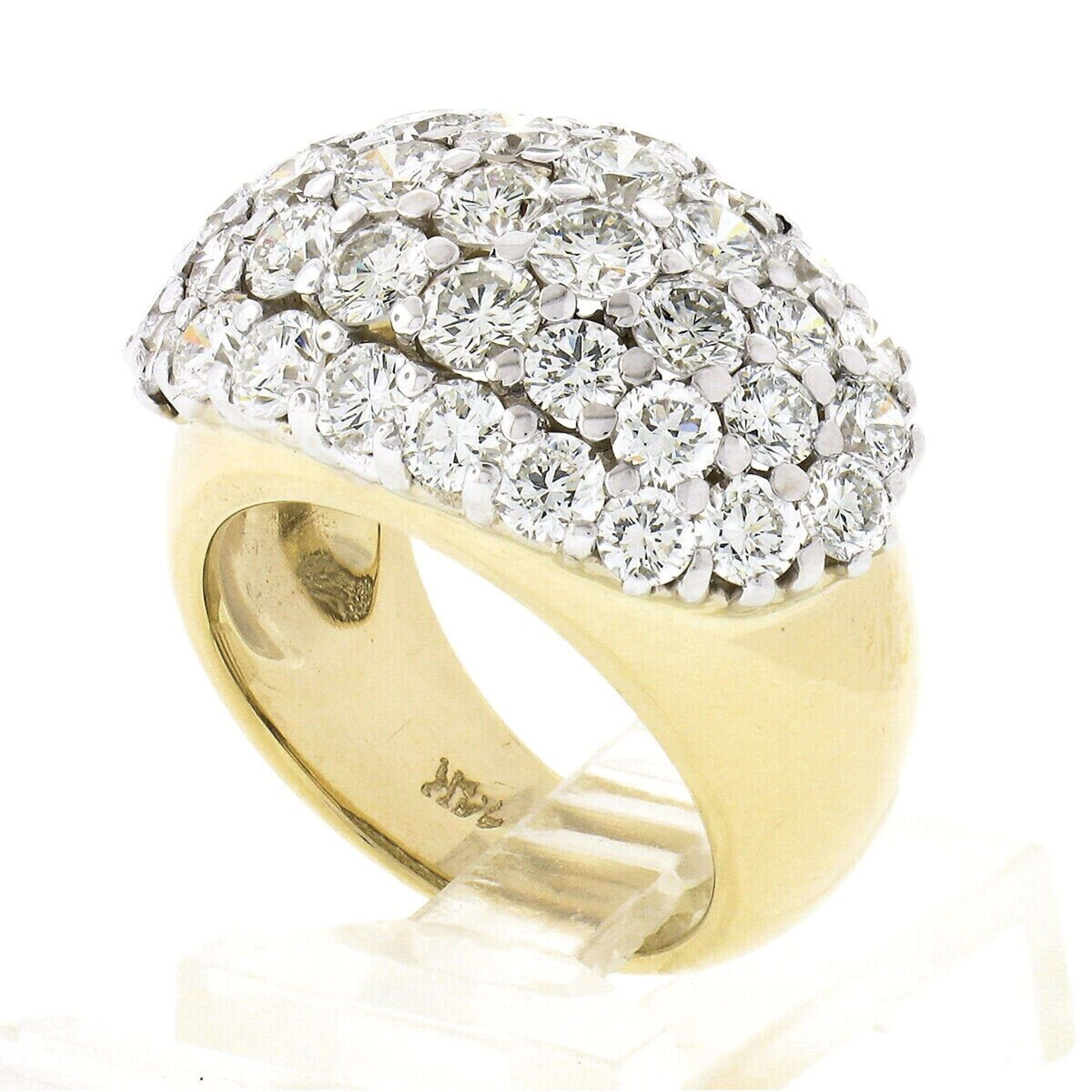 14k TT Gold 5.18ct Round Brilliant Prong Set Diamond Wide Dome Cluster Band Ring 2