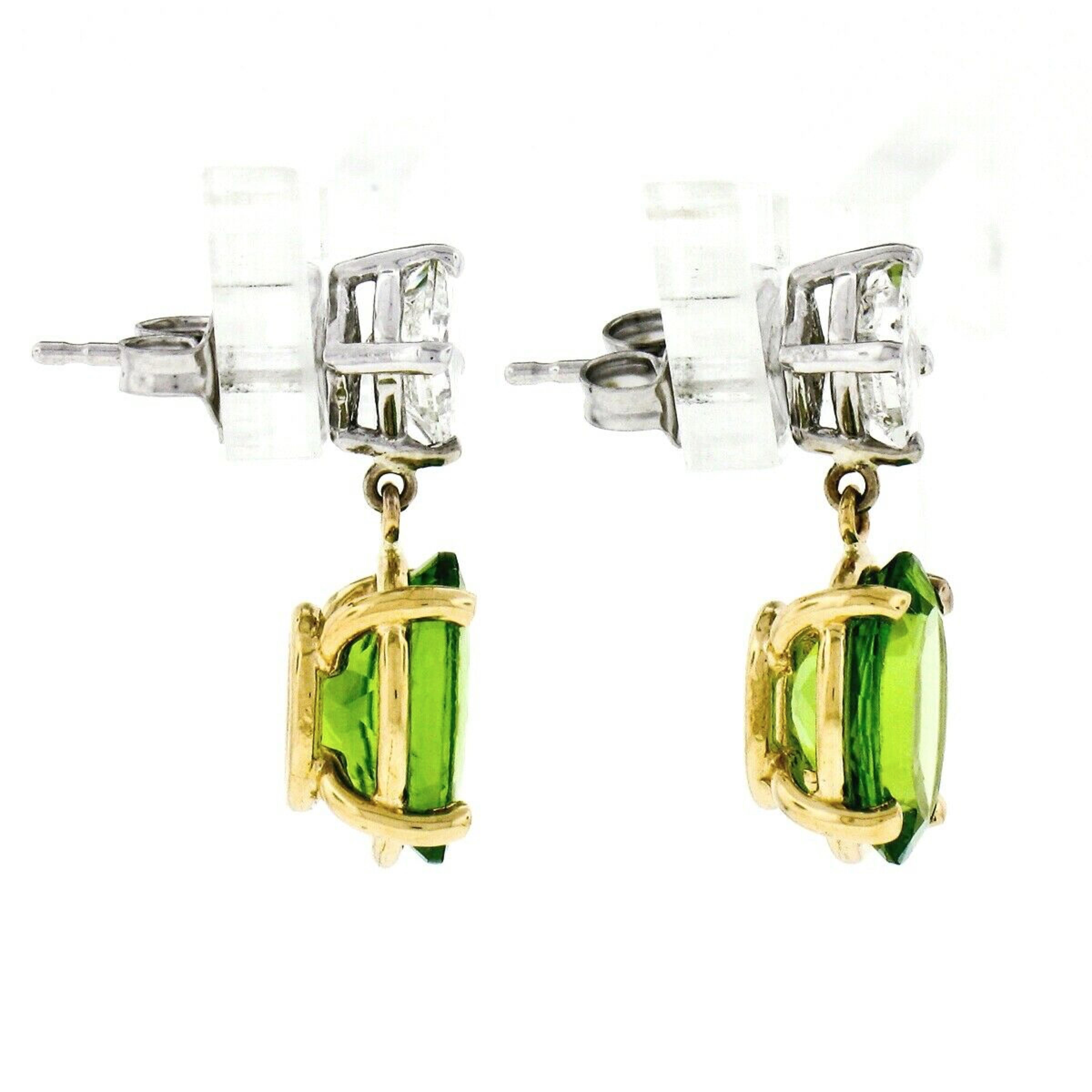 Boucles d'oreilles pendantes en or 14K TT 5.70ctw Peridot ovale Diamant taille princesse Neuf - En vente à Montclair, NJ