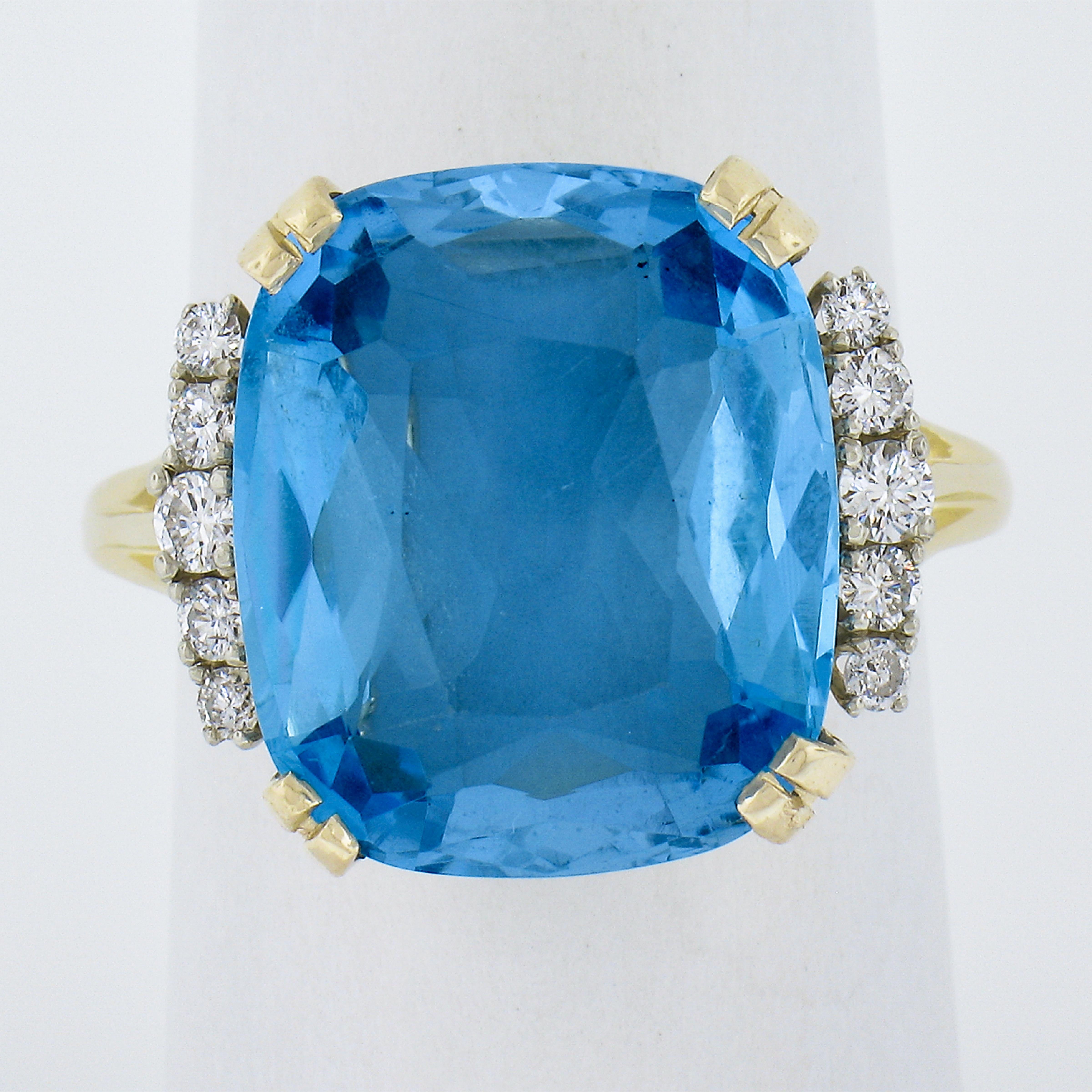 --Stone(s):--
(1) Natural Genuine Aquamarine - Cushion Cut - Prong Set - Rich Blue Color - 9.20ct (approx. based on the certification)
*See Certification Information Below*
(10) Natural Genuine Diamonds - Round Brilliant Cut - Prong Set - F/G Color