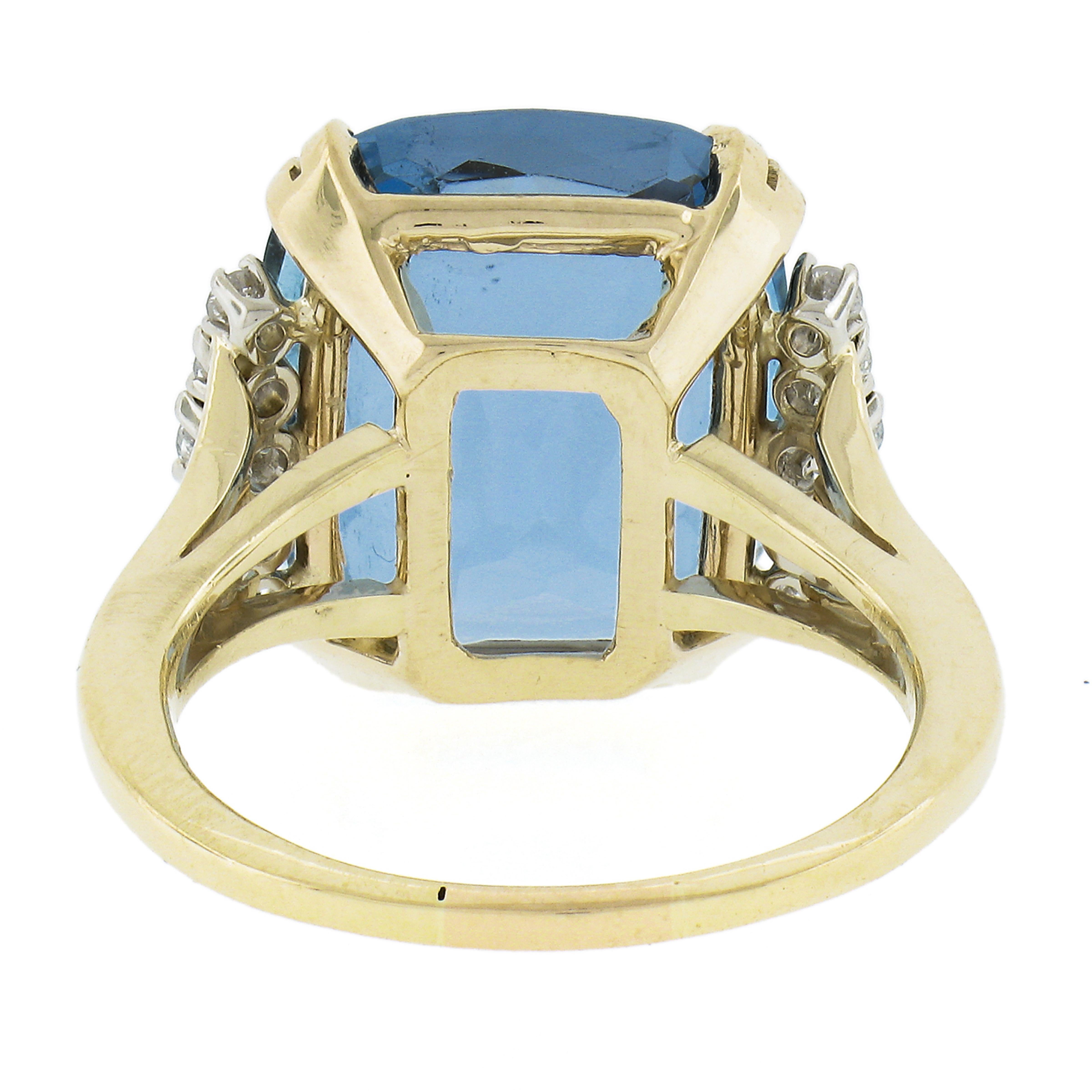14K TT Gold Large 9.20ct GIA Cushion Aquamarine & .24ctw Diamond Cocktail Ring For Sale 2