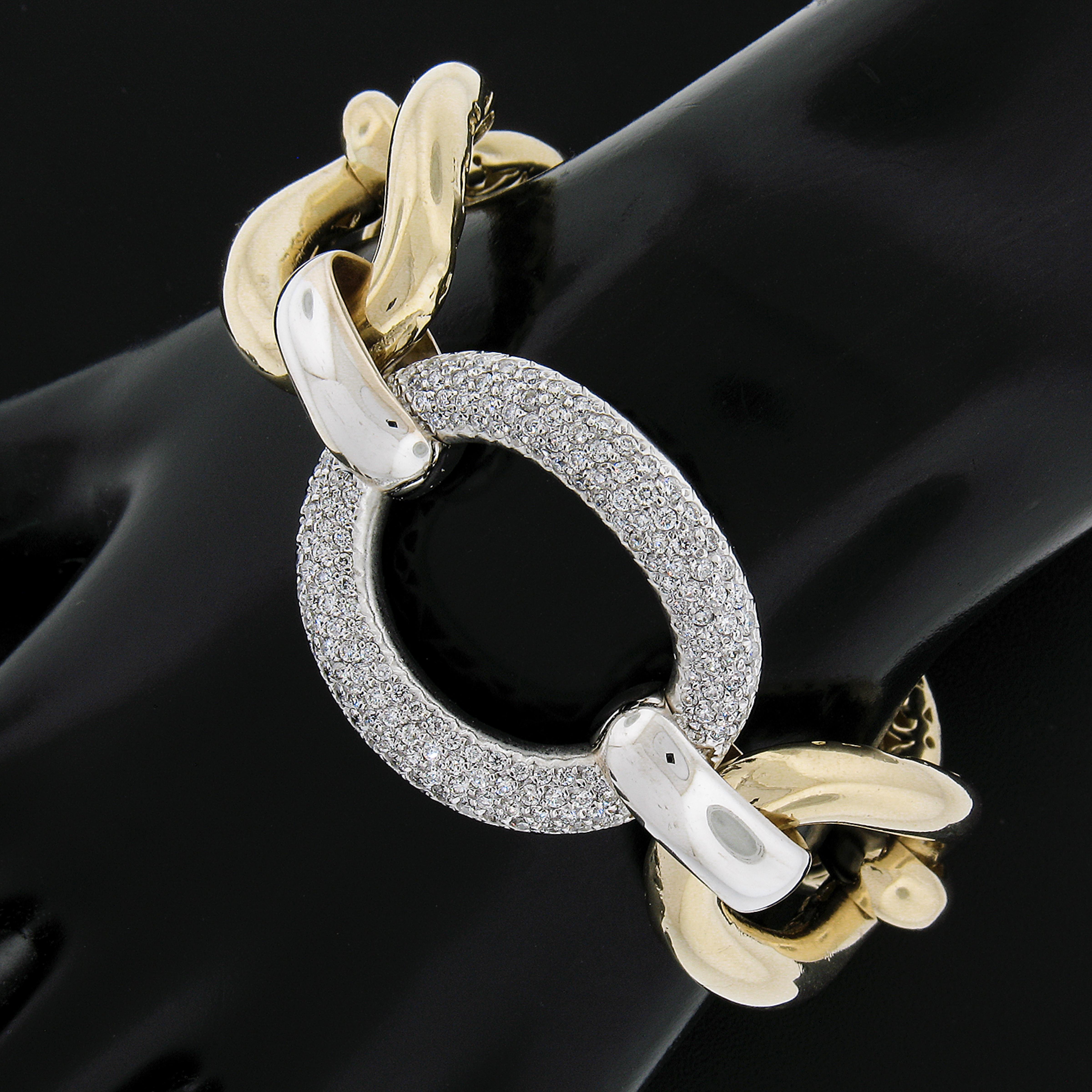 14K TT Gold große offene ovale Link w / 2,0ctw Pave Diamanten Center Link Armband (Rundschliff) im Angebot