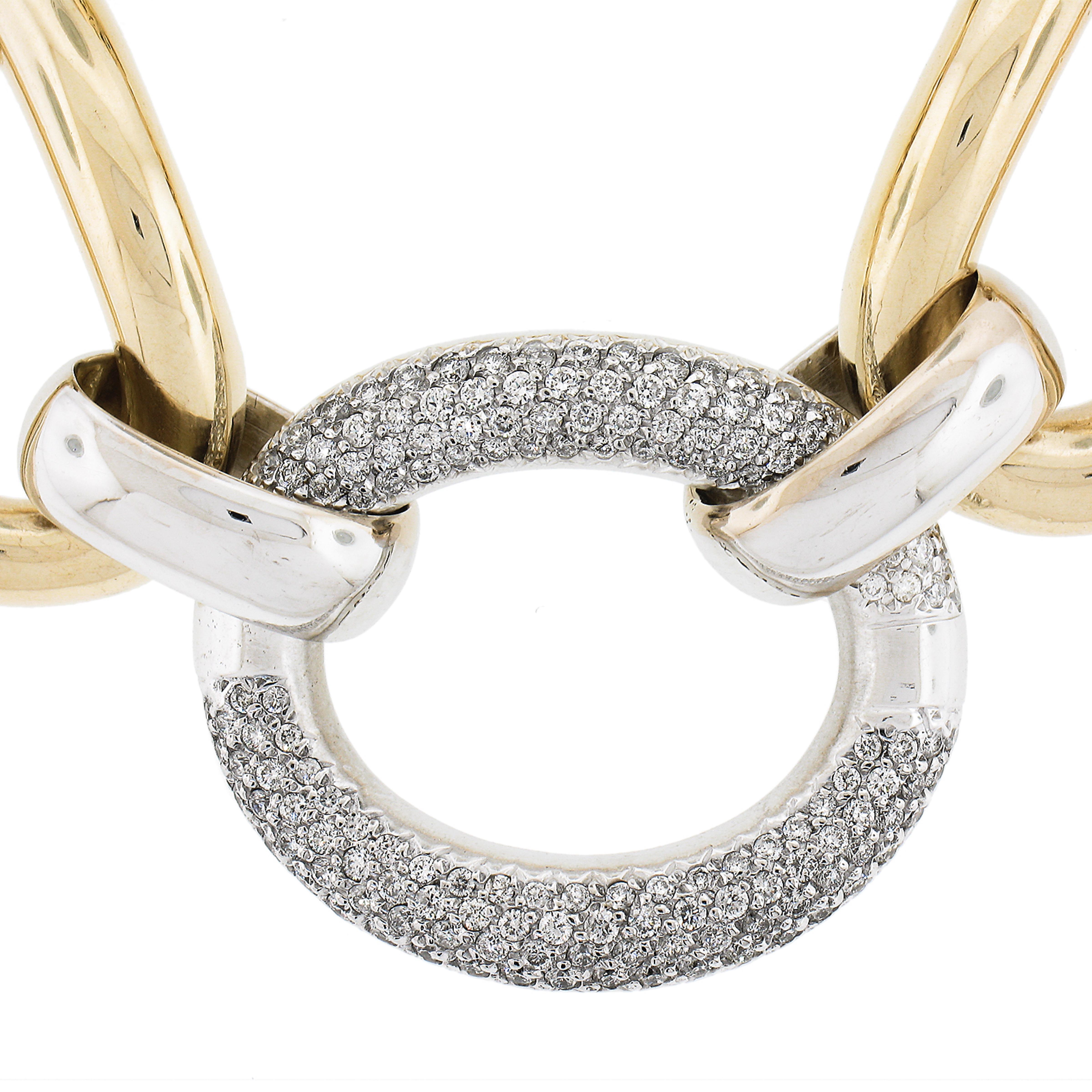 14K TT Gold große offene ovale Link w / 2,0ctw Pave Diamanten Center Link Armband im Zustand „Hervorragend“ im Angebot in Montclair, NJ