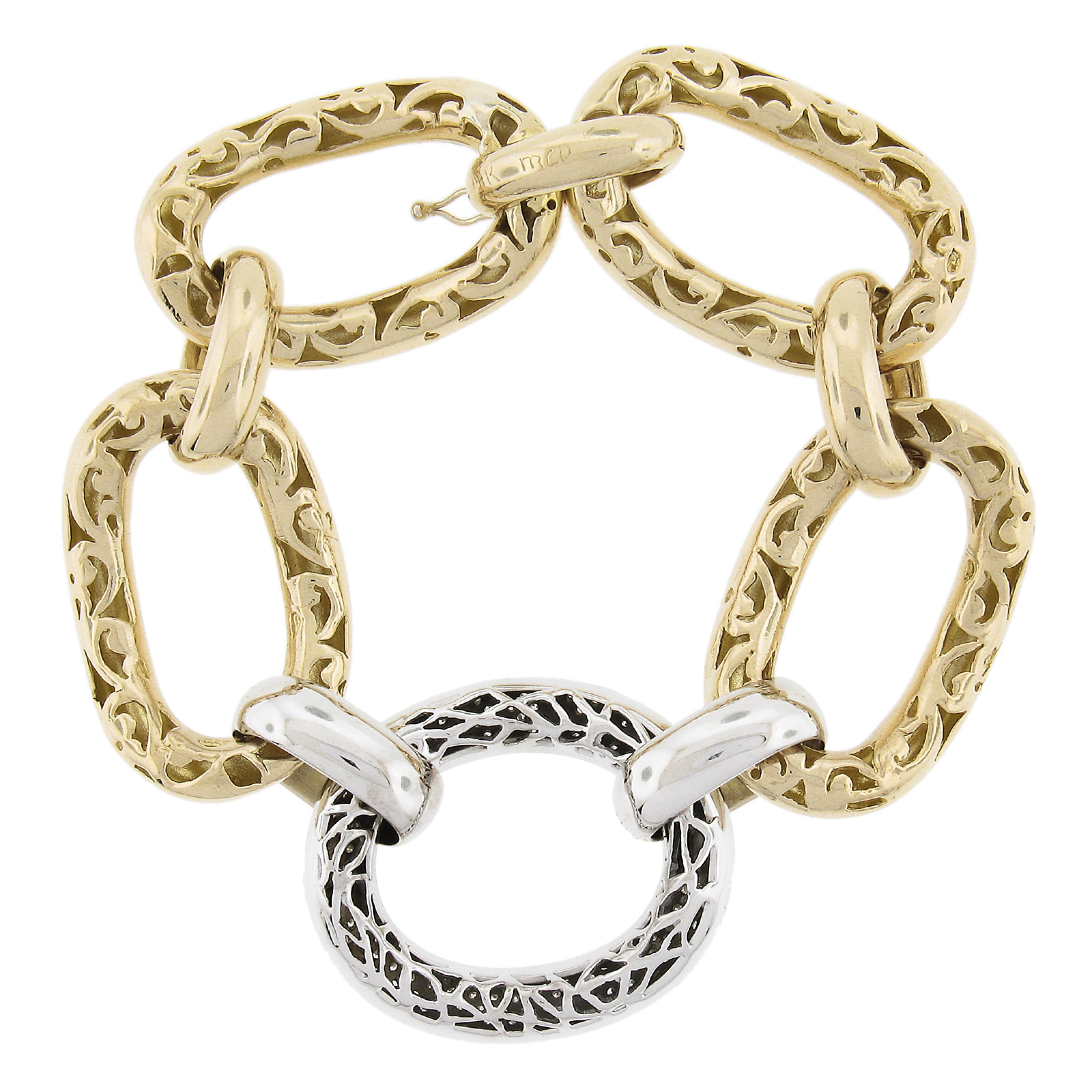 14K TT Gold große offene ovale Link w / 2,0ctw Pave Diamanten Center Link Armband im Angebot 1