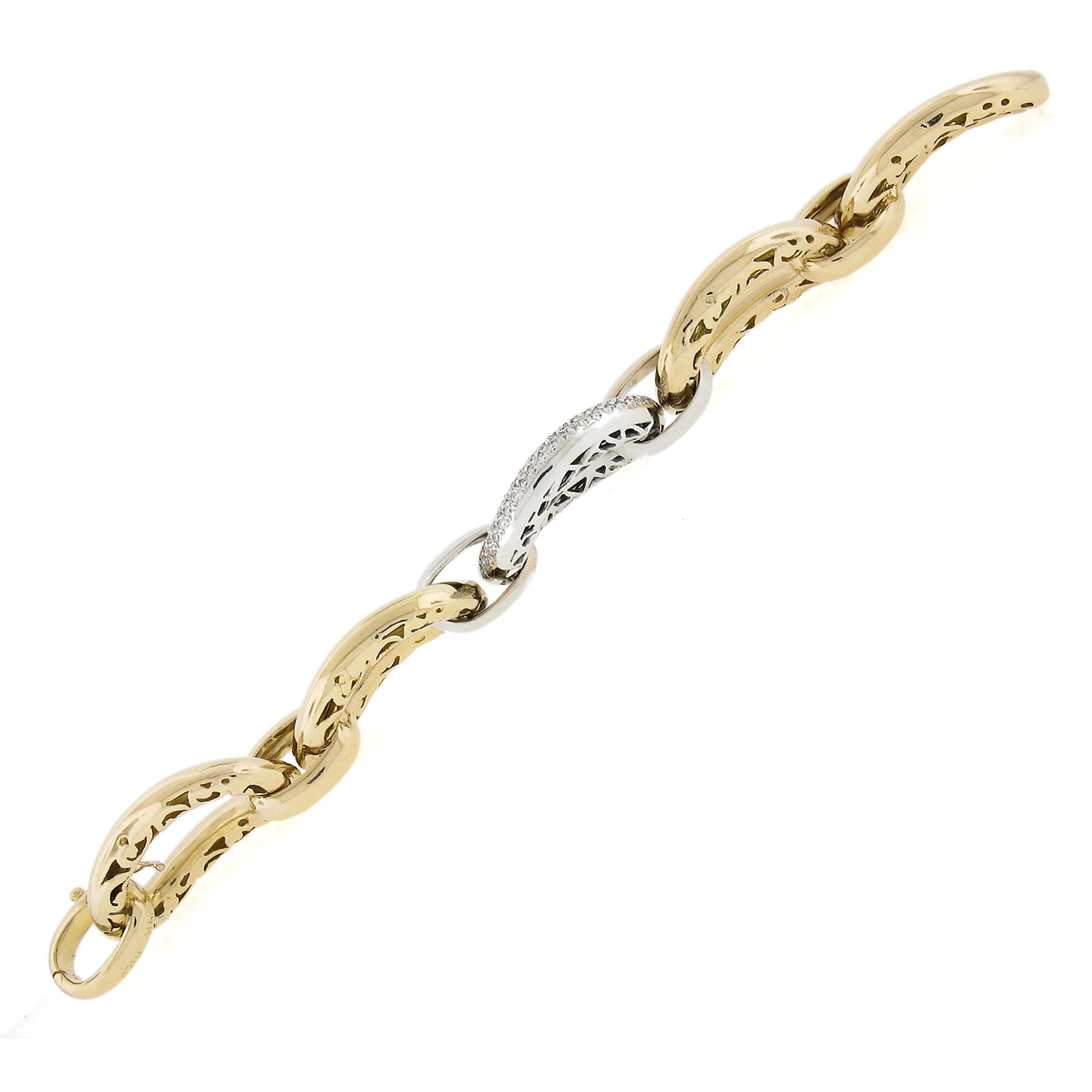 14K TT Gold große offene ovale Link w / 2,0ctw Pave Diamanten Center Link Armband im Angebot 3