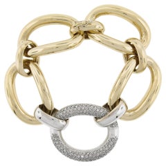 Bracelet à maillons ovales ouverts en or 14 carats avec 2,0 carats de diamants pavés au centre
