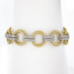 14k TT Gold Twisted Wire Cable & Dual Oval Link Chain Bracelet w/ 1.78ct Diamond