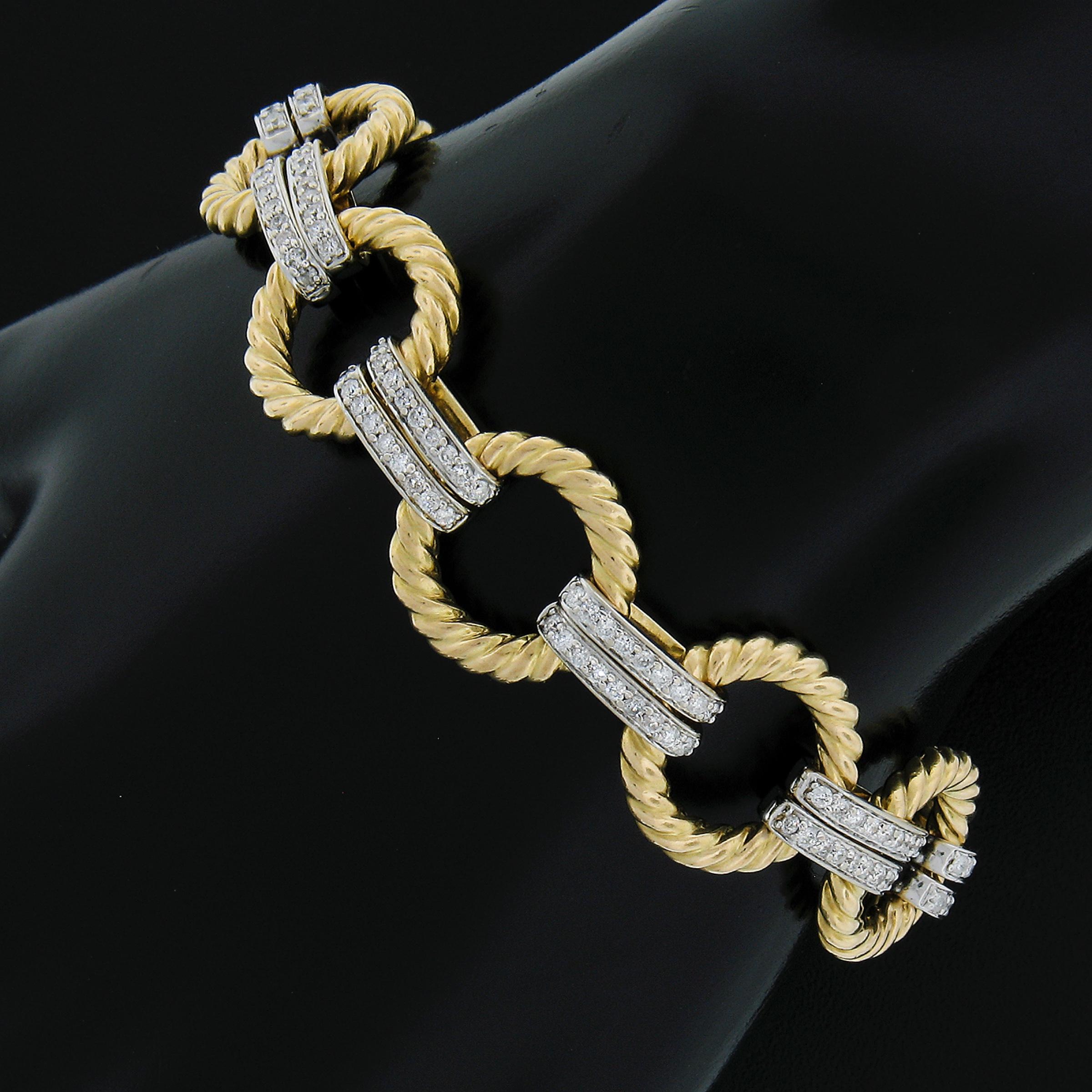 14k TT Gold gedrehtes Drahtkabel-Armband & Dual Oval Gliederkette mit 1,78 Karat Diamant (Rundschliff)