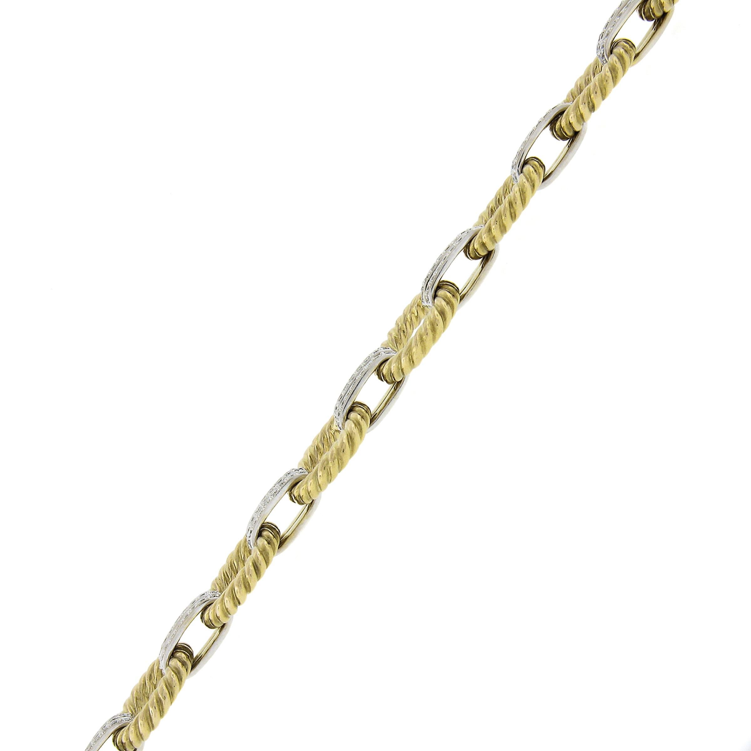 14k TT Gold gedrehtes Drahtkabel-Armband & Dual Oval Gliederkette mit 1,78 Karat Diamant für Damen oder Herren