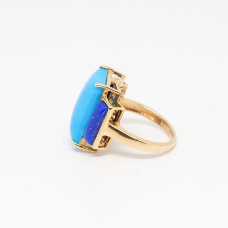 14 Karat Türkis und Lapis Lazuli Ring (Modernistisch) im Angebot