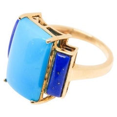 14 Karat Türkis und Lapis Lazuli Ring