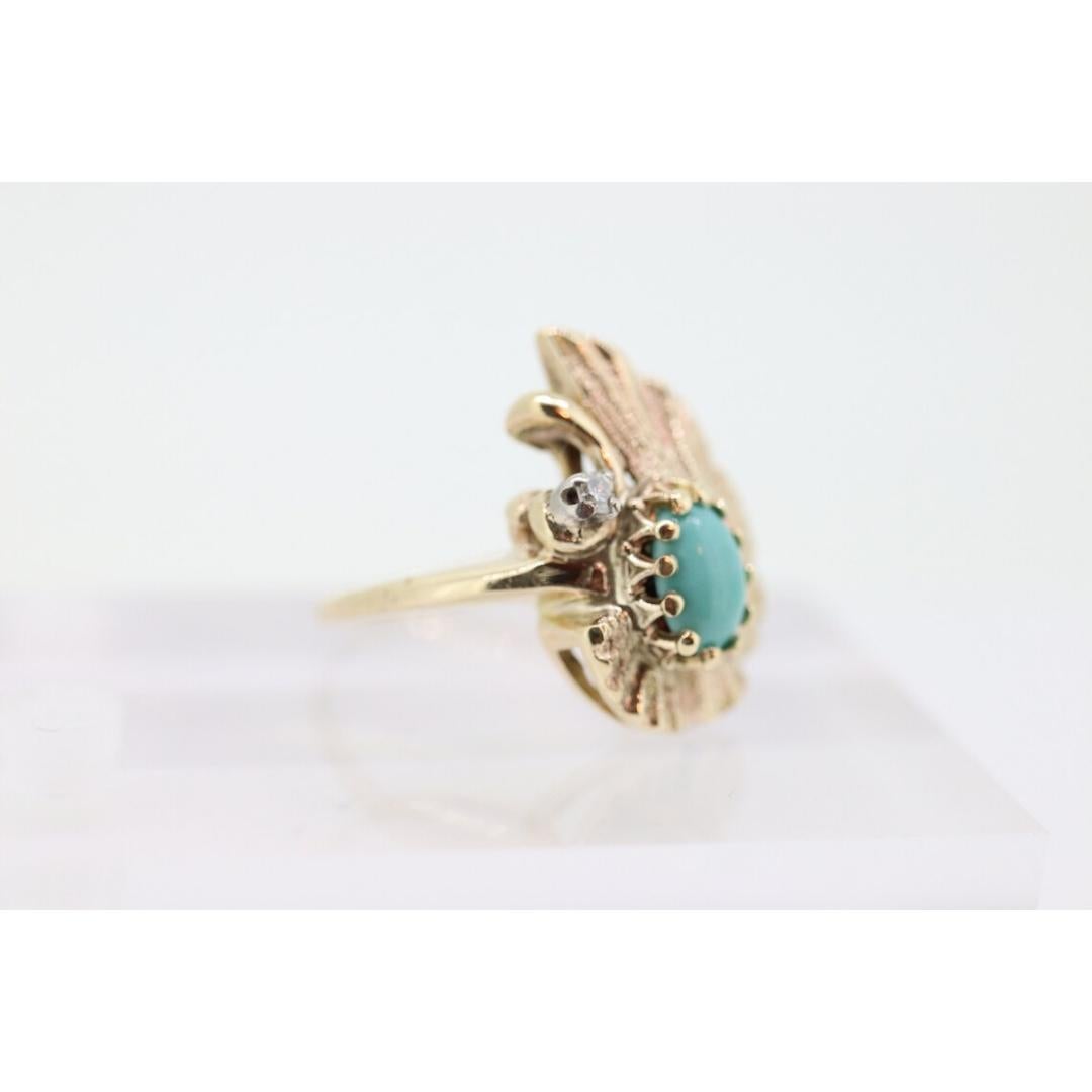 14k Turquoise Cabochon and Diamond Ring. 14k Aquamarine Turquoise Diamond DROP 6