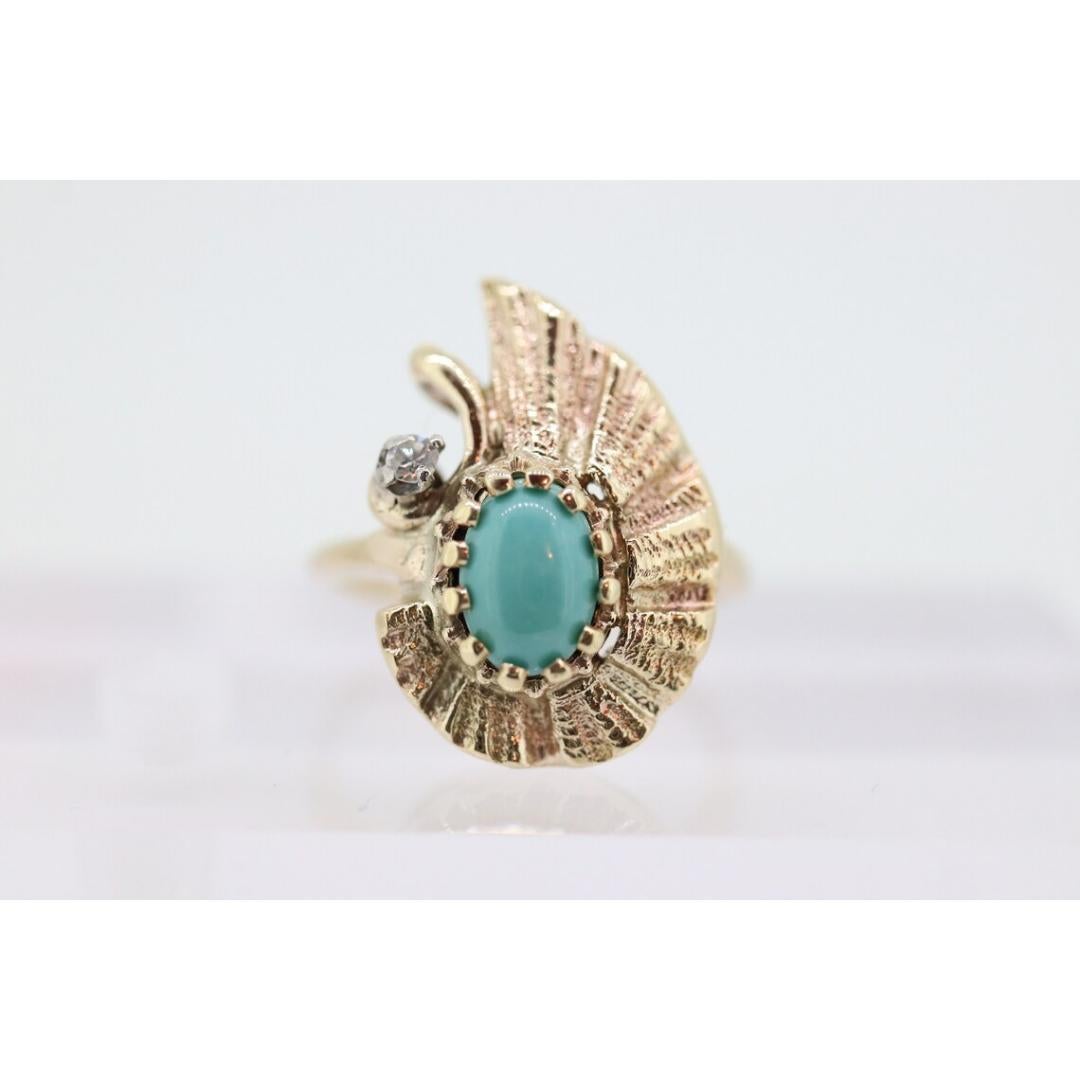 14k Turquoise Cabochon and Diamond Ring. 14k Aquamarine Turquoise Diamond DROP 7