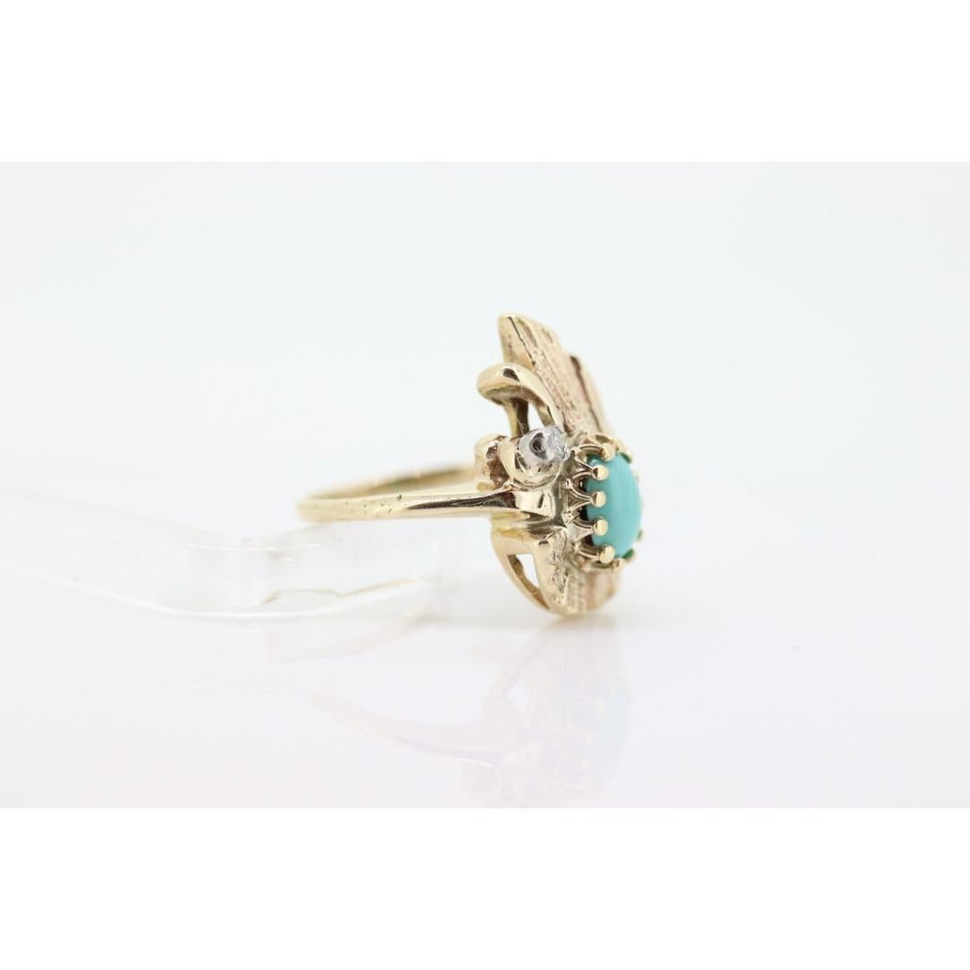 14k Turquoise Cabochon and Diamond Ring. 14k Aquamarine Turquoise Diamond DROP 1