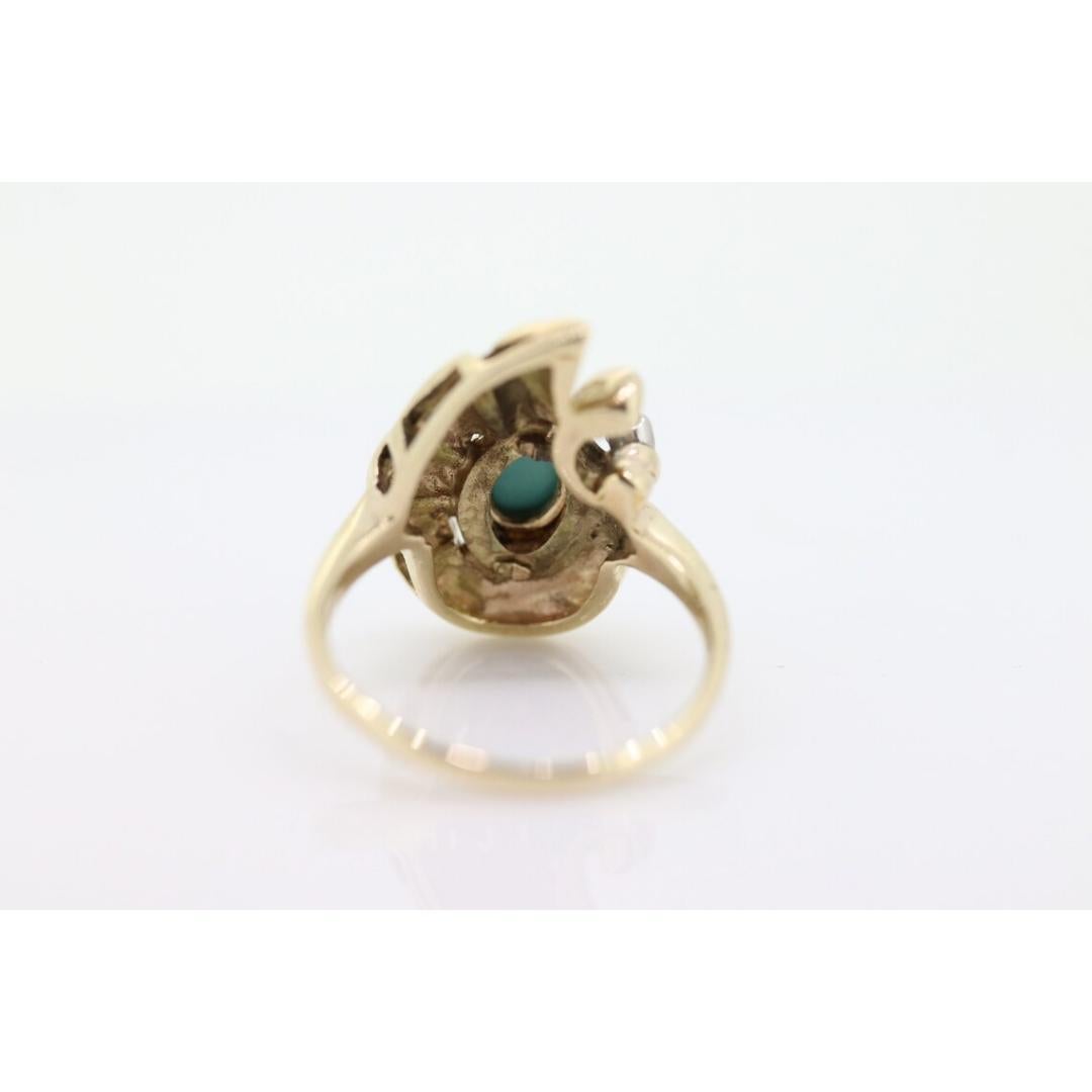 14k Turquoise Cabochon and Diamond Ring. 14k Aquamarine Turquoise Diamond DROP 2
