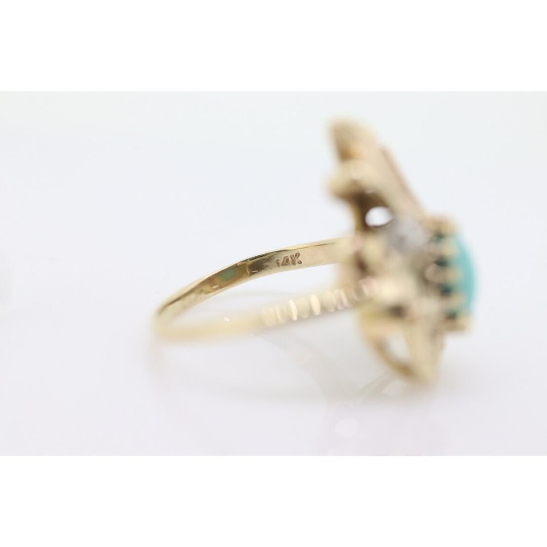 14k Turquoise Cabochon and Diamond Ring. 14k Aquamarine Turquoise Diamond DROP 3