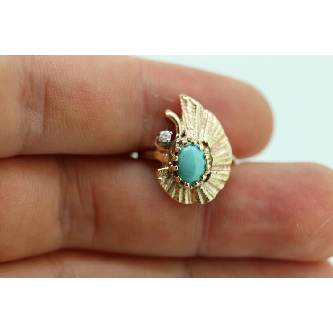 14k Turquoise Cabochon and Diamond Ring. 14k Aquamarine Turquoise Diamond DROP 4