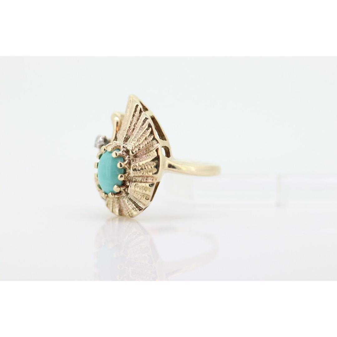 14k Turquoise Cabochon and Diamond Ring. 14k Aquamarine Turquoise Diamond DROP 5