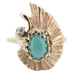 14k Turquoise Cabochon and Diamond Ring. 14k Aquamarine Turquoise Diamond DROP