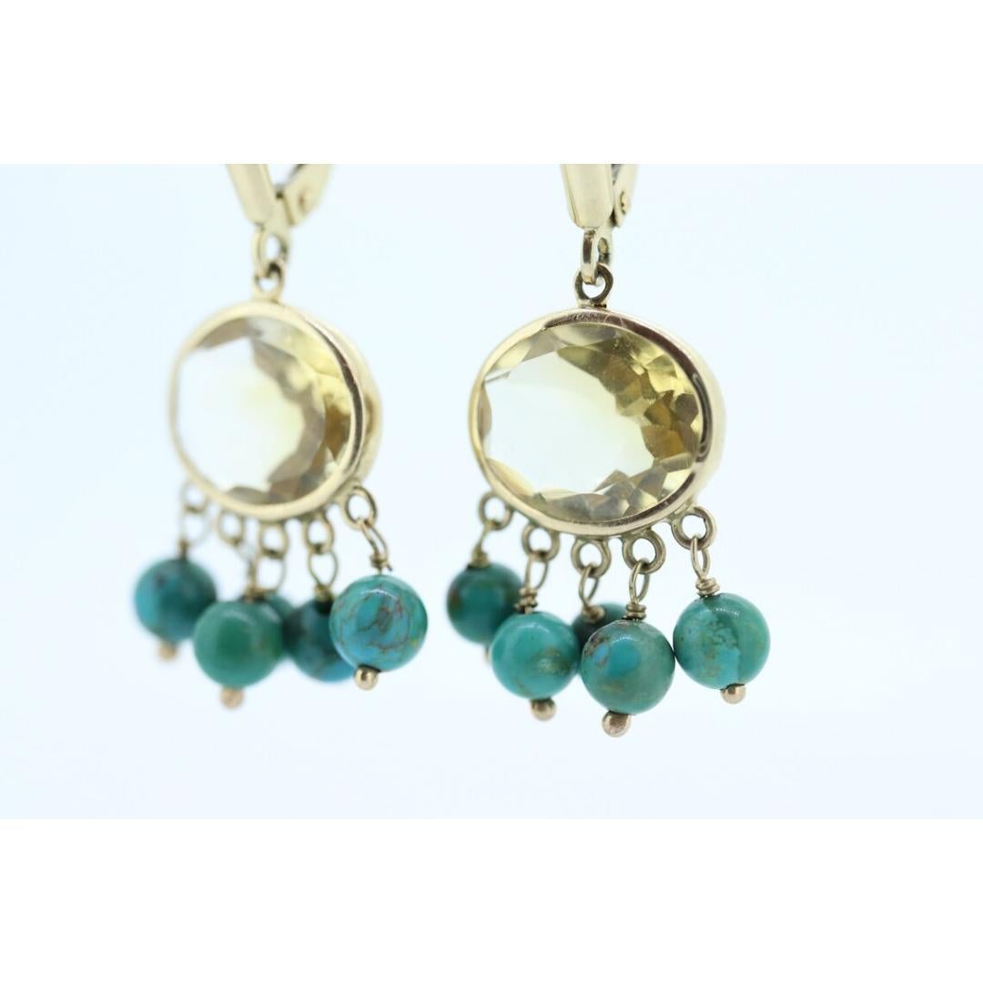 Orecchini pendenti in turchese e citrino 14k Set. Orecchini con castone in turchese e citrino. in vendita 1
