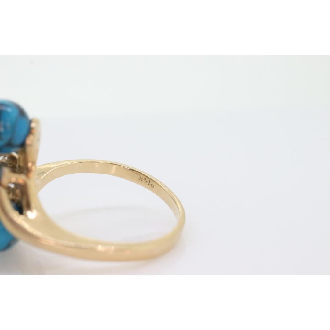 14k Türkis-Diamant-Cluster-Ring. Bypass Türkis Perlenkugel-Kugel-Cluster im Angebot 1