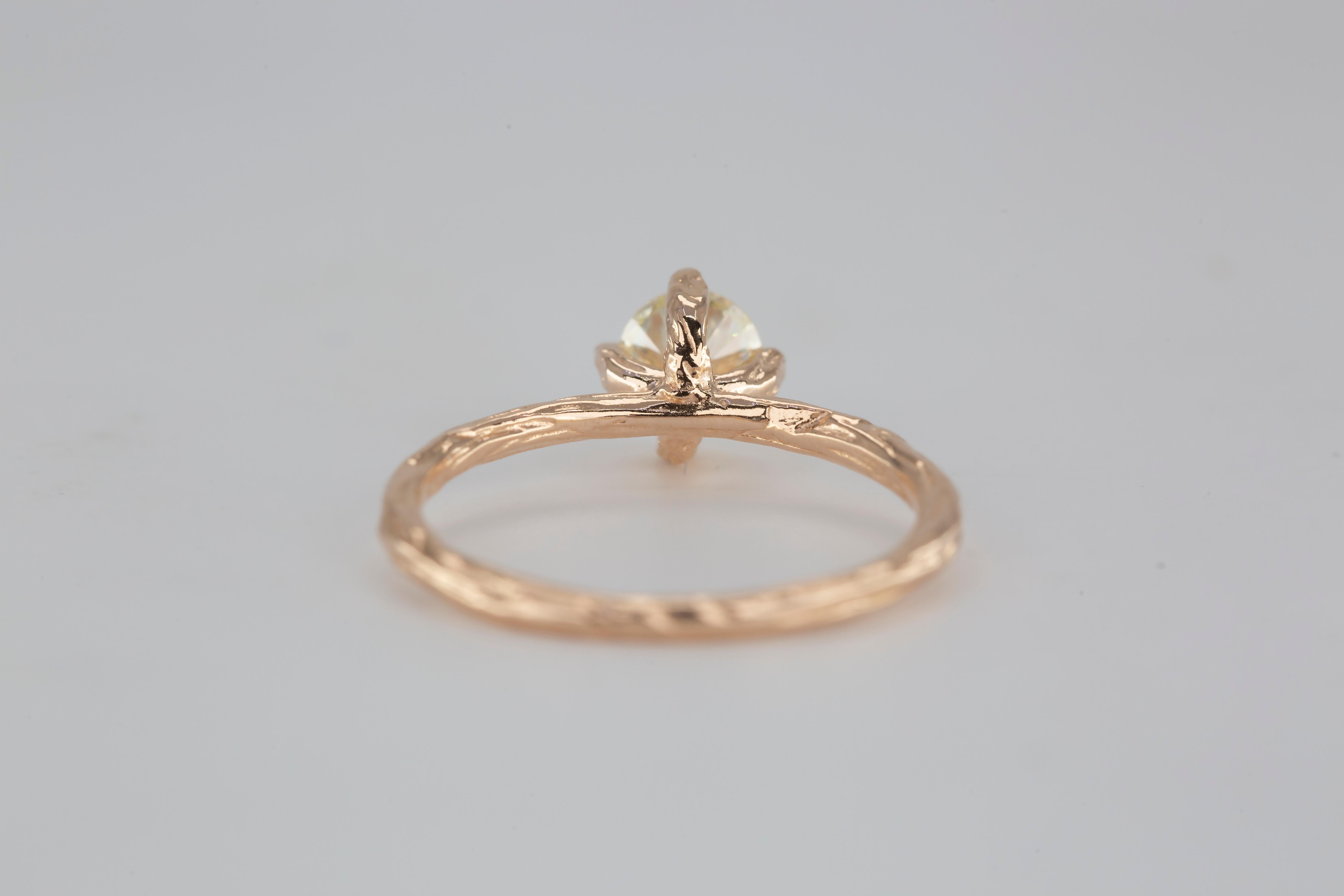 For Sale:  14K Twig Shaped GIA-HRD-IDL Certified 0.52 Ct Diamond Engagement Solitaire Ring 10