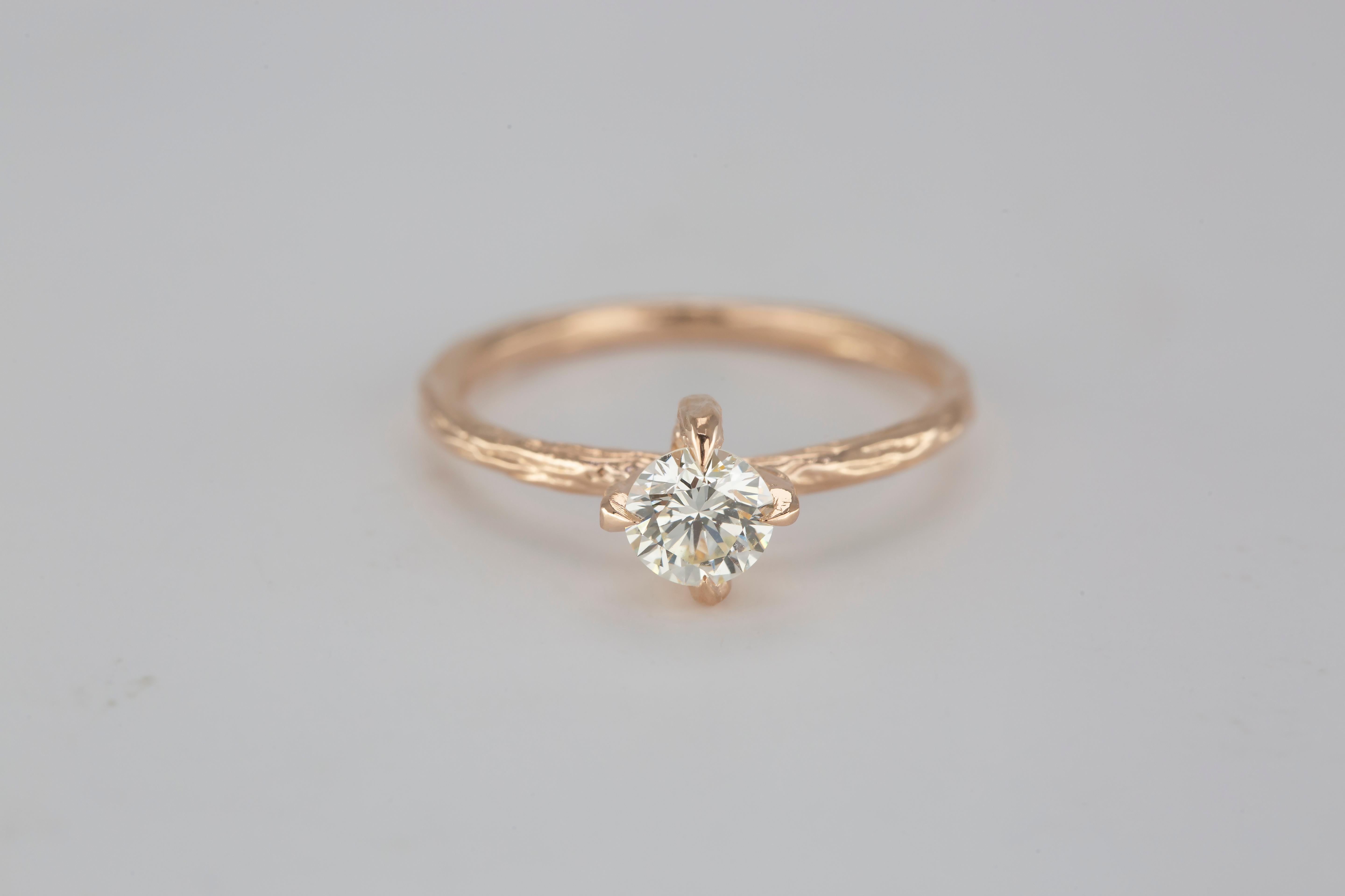 For Sale:  14K Twig Shaped GIA-HRD-IDL Certified 0.52 Ct Diamond Engagement Solitaire Ring 12