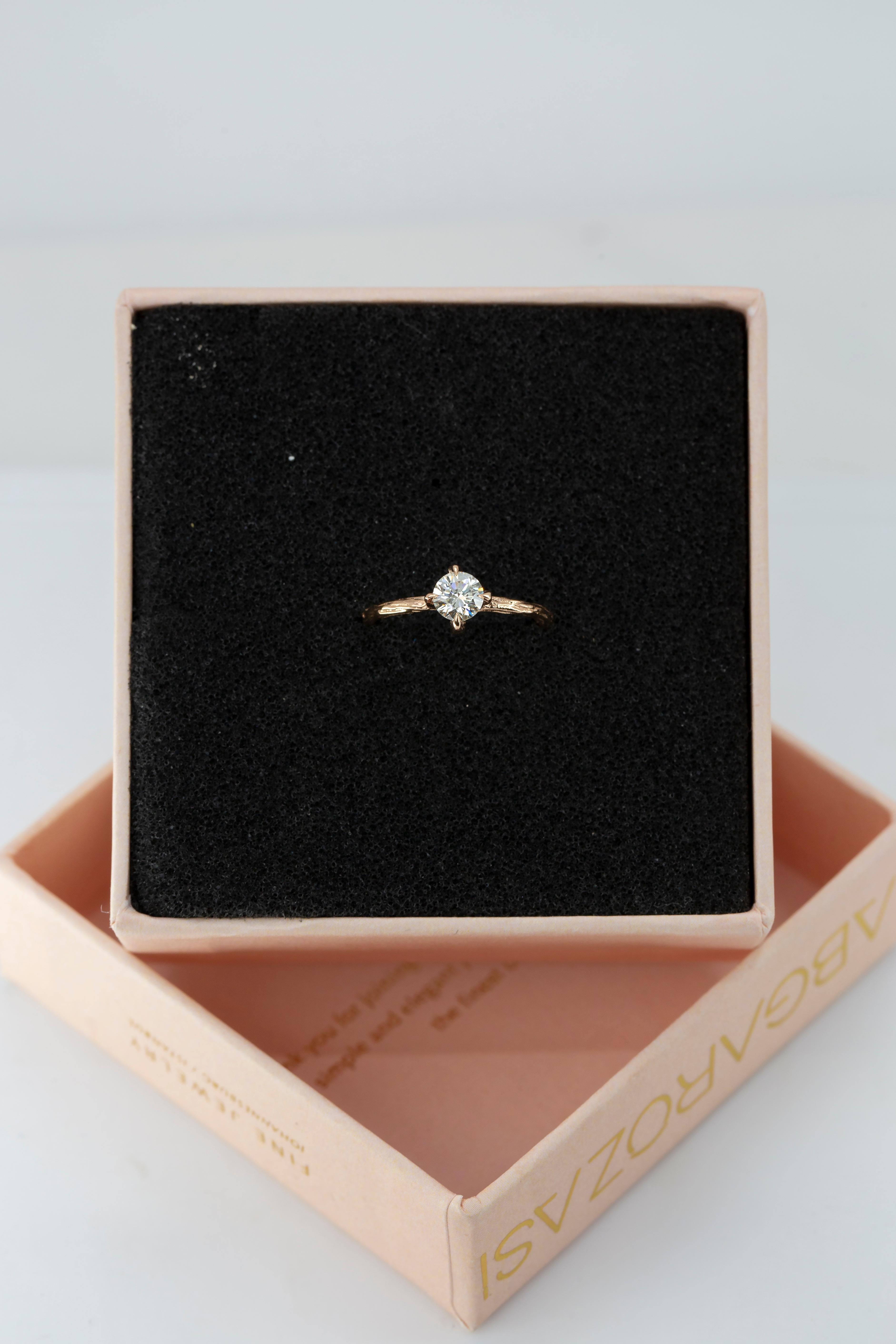 For Sale:  14K Twig Shaped GIA-HRD-IDL Certified 0.52 Ct Diamond Engagement Solitaire Ring 14