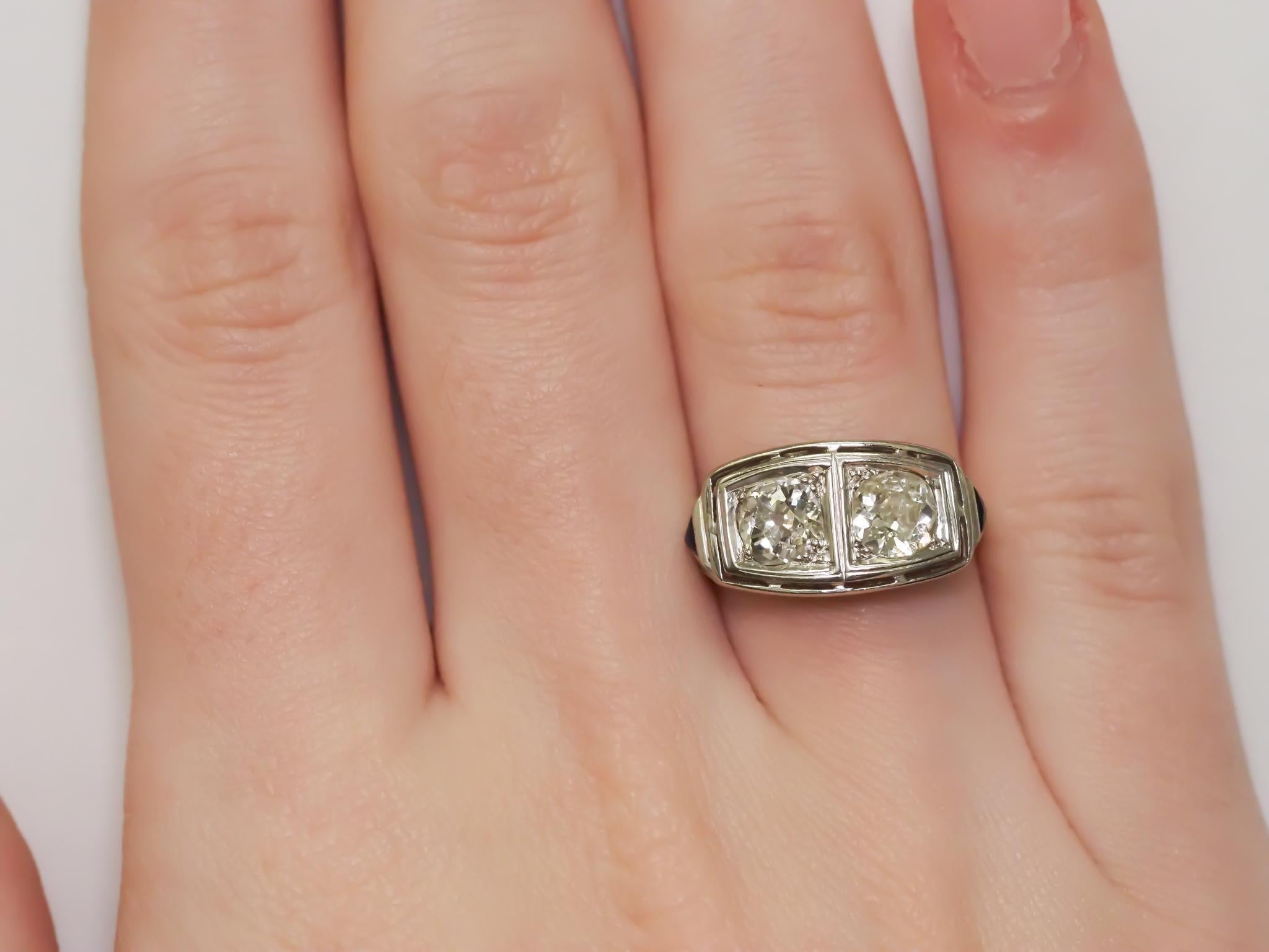 14K Two Old Miner Cut Diamond Engagement Ring with Sapphires and Filigree For Sale 4