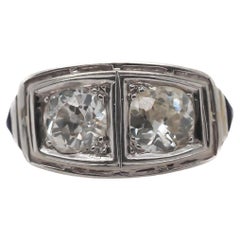 14K Two Old Miner Cut Diamond Engagement Ring with Sapphires and Filigree